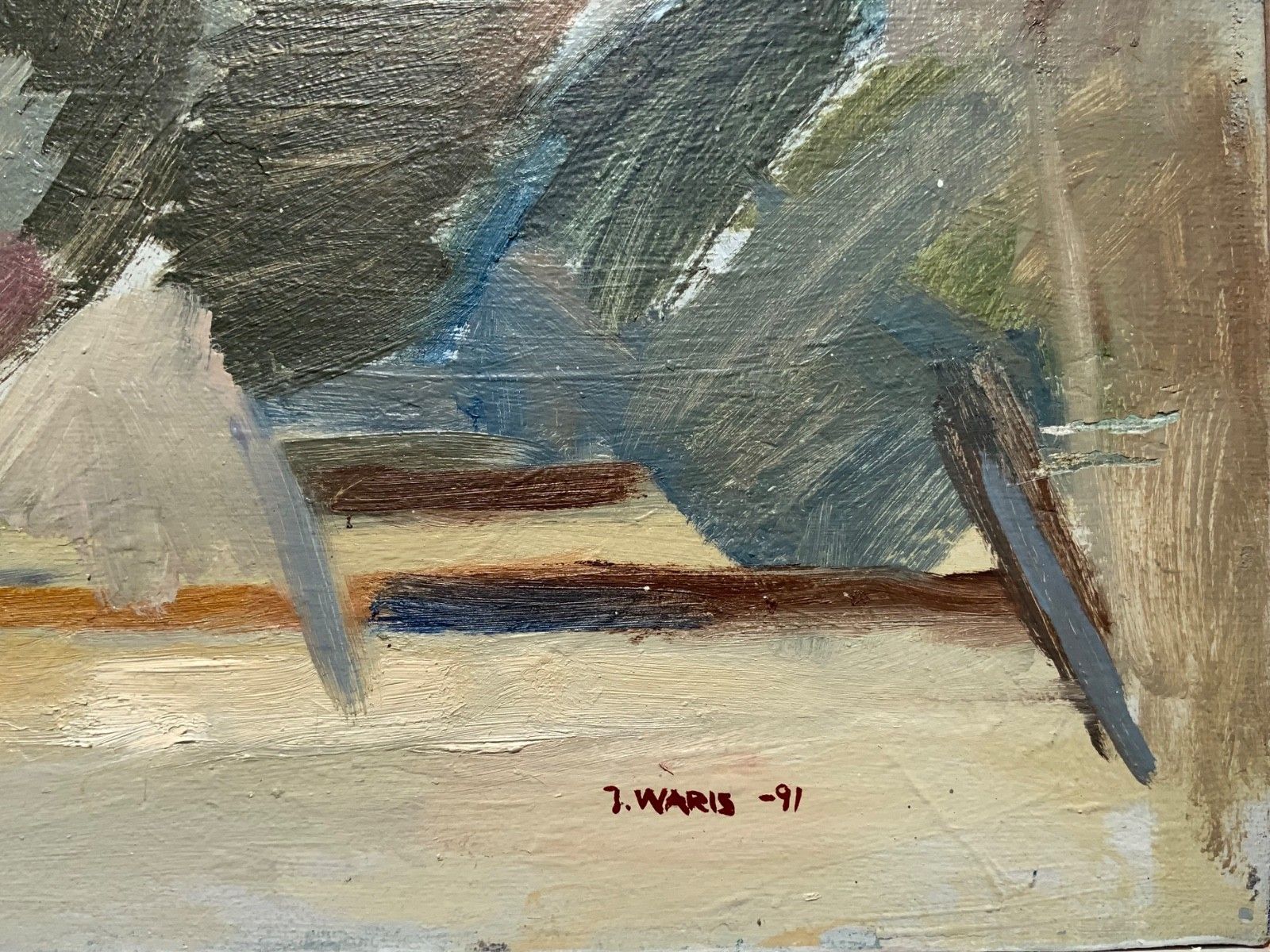 Vintage Oil Painting On Canvas Signed J. Waris 91 photo for sale