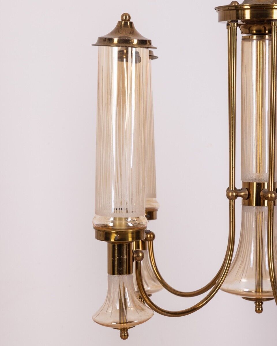 Vintage 1960s Chandelier In Brass And Glass, Japanese Design photo vinterior