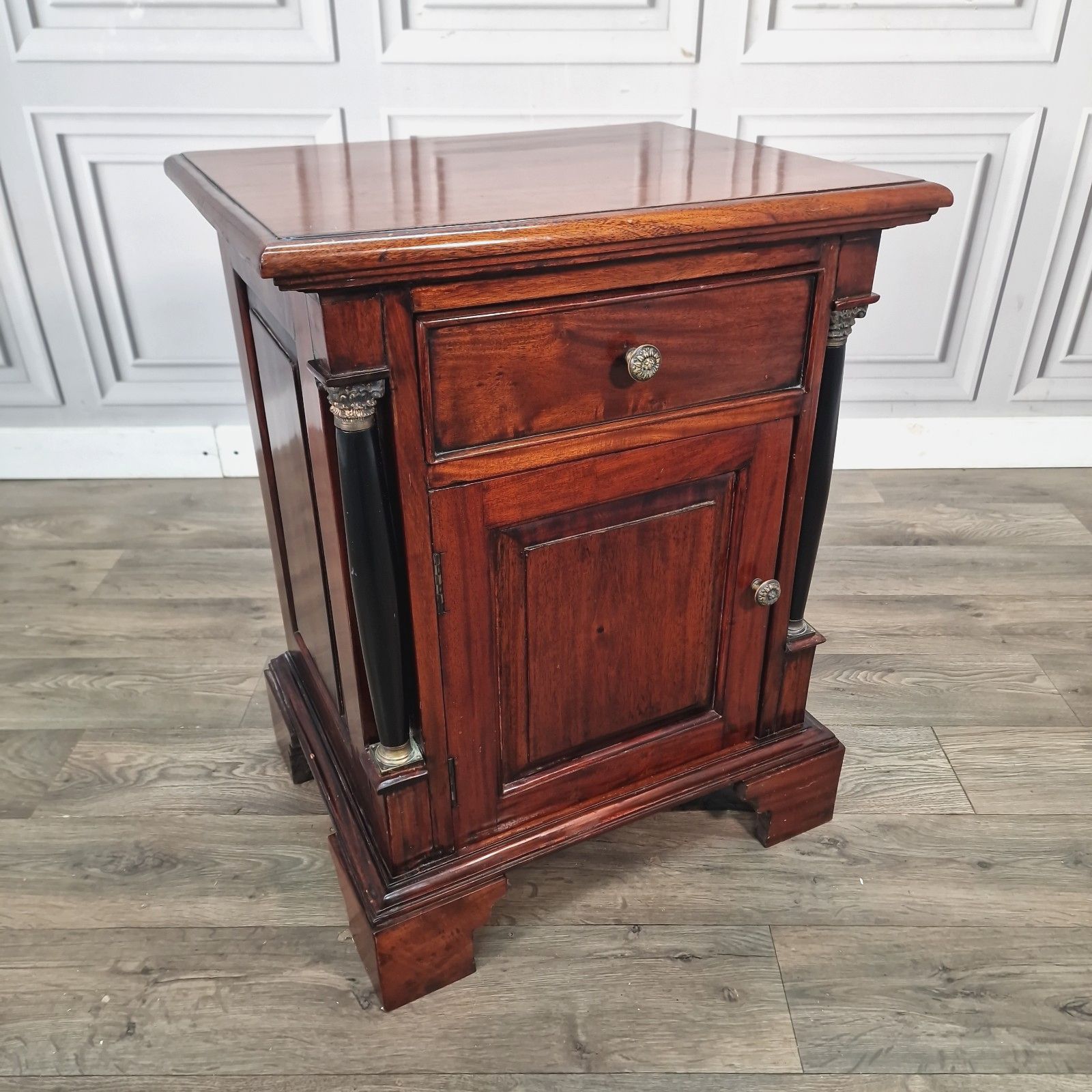 Vintage Mahogany Bedside Cabinet Table Antique Empire Style Pedestal Cupboard