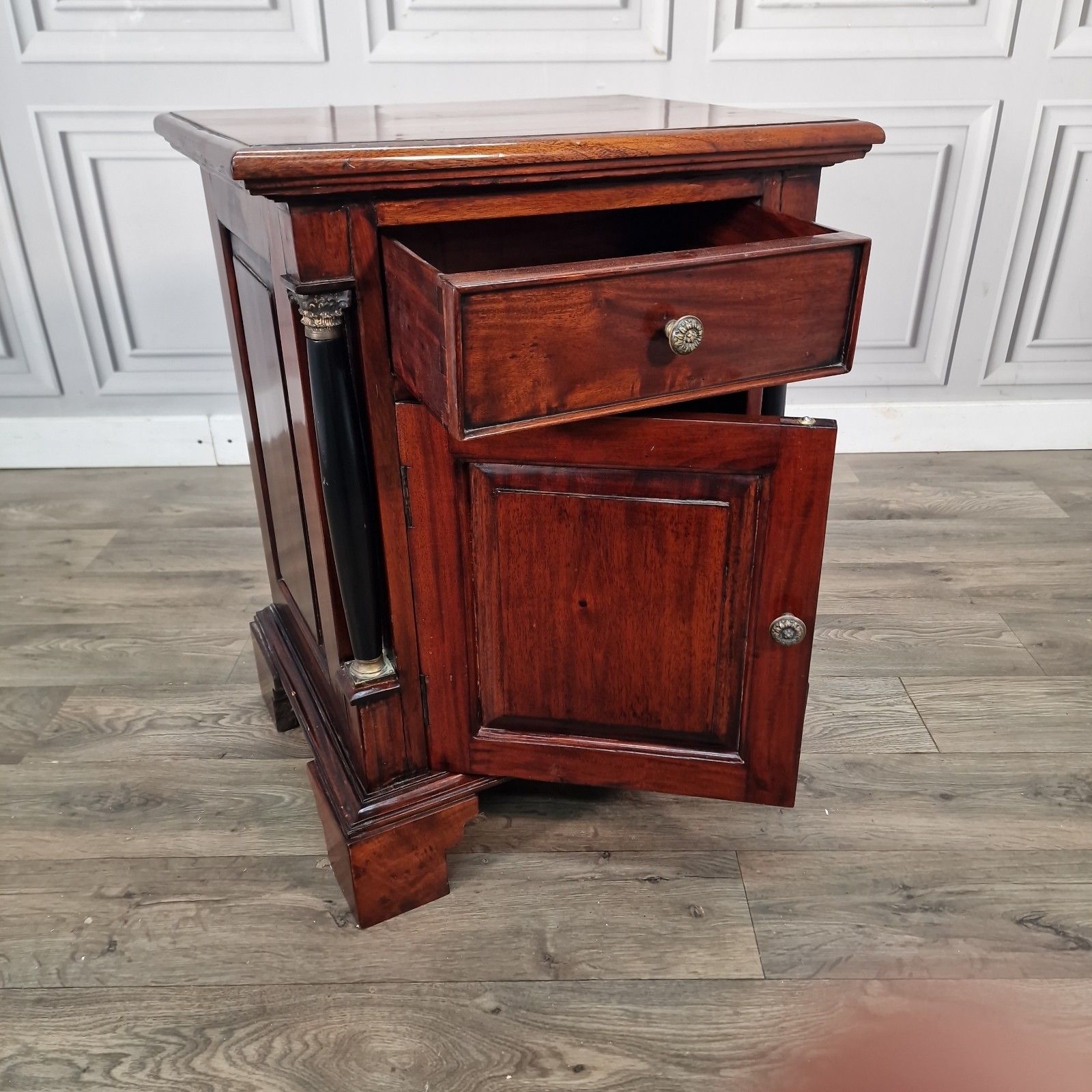 Vintage Mahogany Bedside Cabinet Table Antique Empire Style Pedestal Cupboard photo Furniture