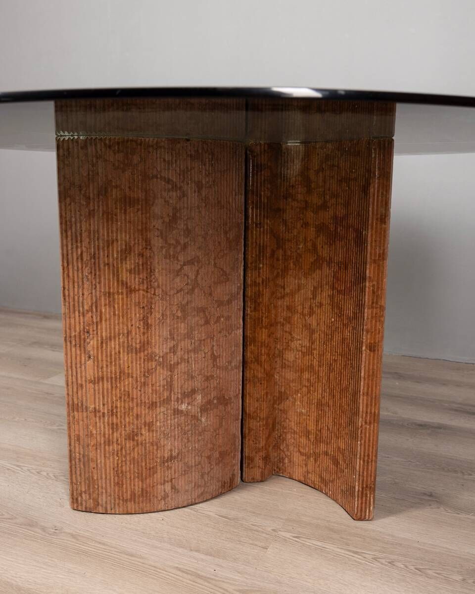 Vintage 1970s Round Table In Travertine And Glass, Italian Design photo Furniture