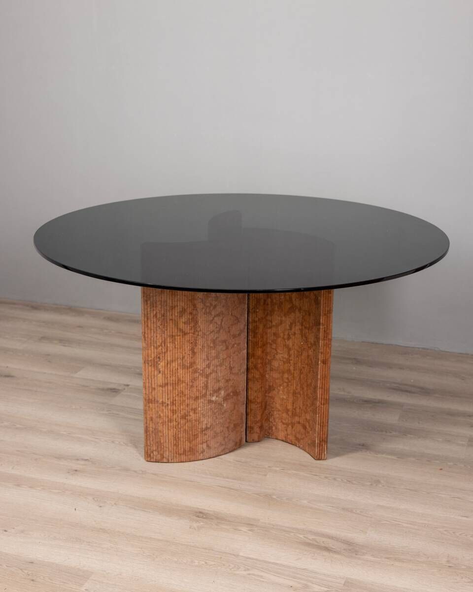 Vintage 1970s Round Table In Travertine And Glass, Italian Design photo buy