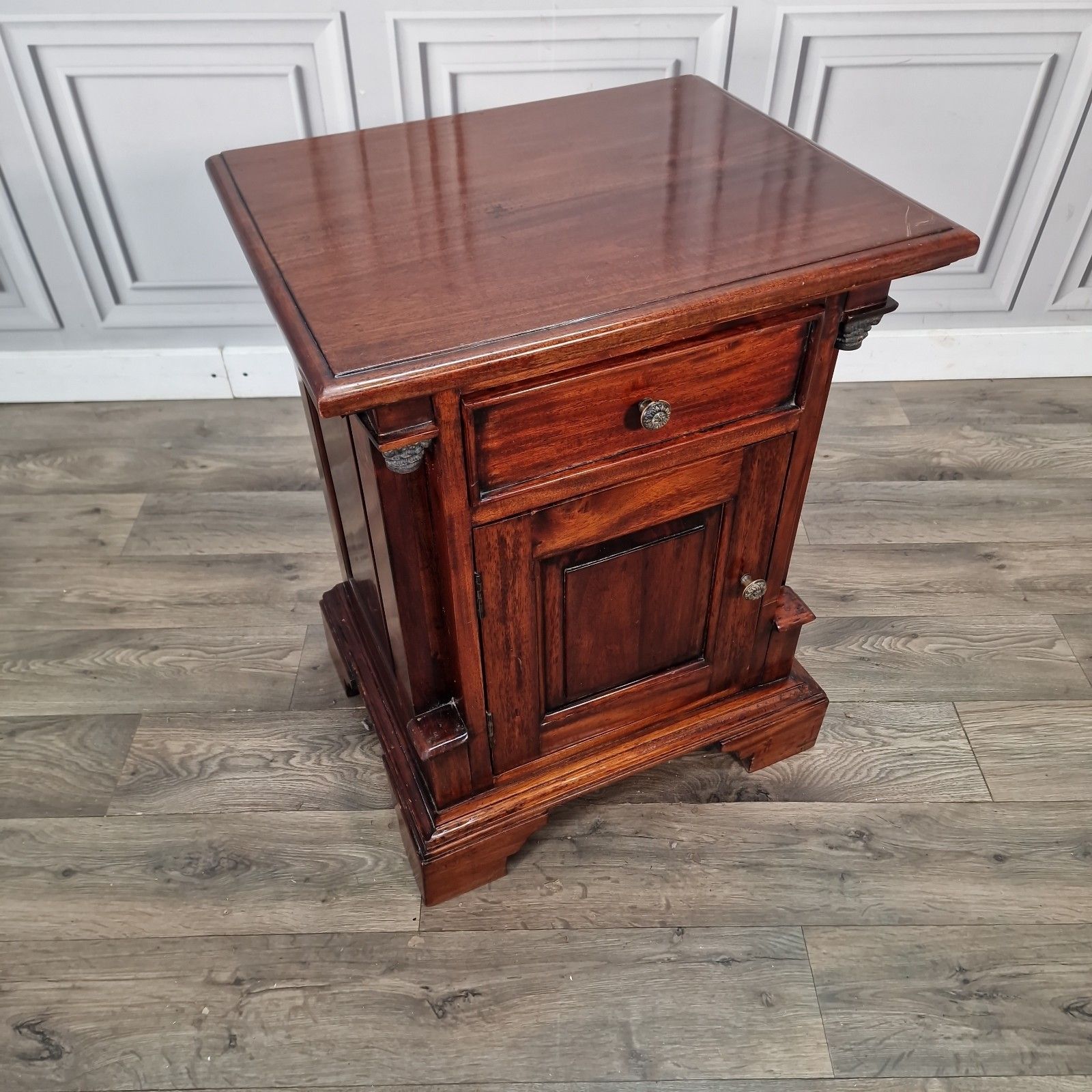Vintage Mahogany Bedside Cabinet Table Antique Empire Style Pedestal Cupboard photo furniture
