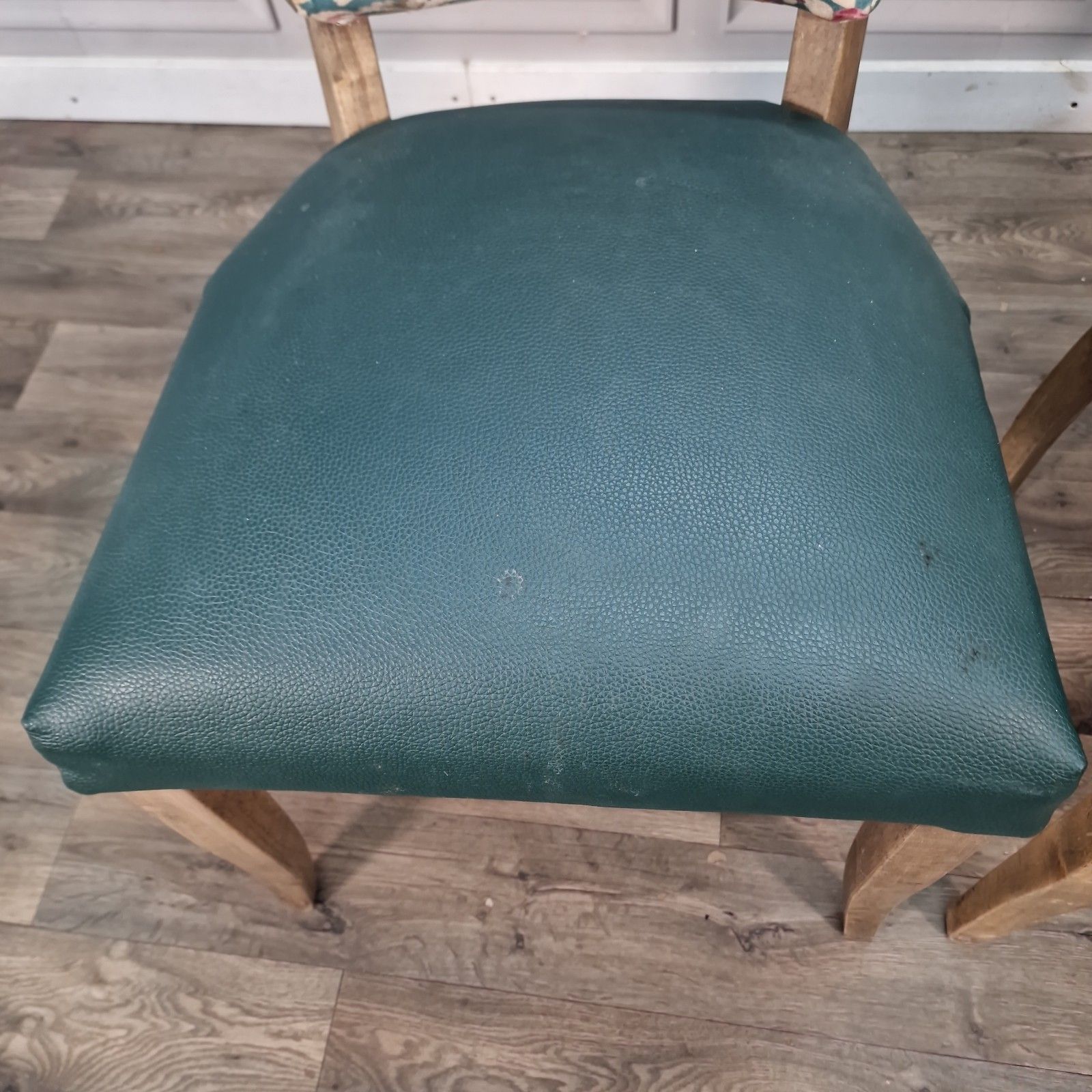 Pair Vintage Floral Chairs Upholstered Back Vinyl Bedroom Dining Seats Retro photo 120.0