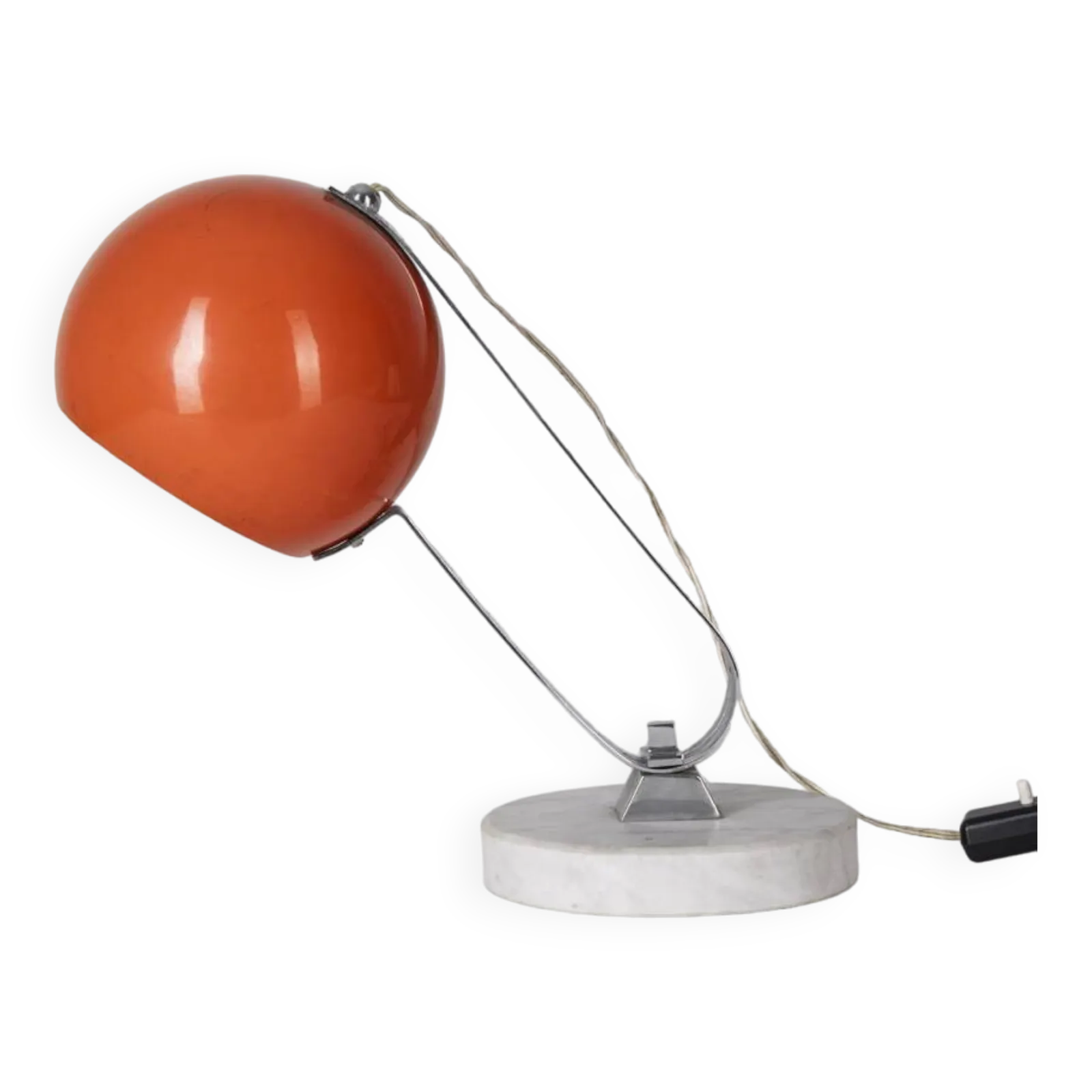 Vintage 60's Table Lamp In Marble And Orange Metal Italian Design
