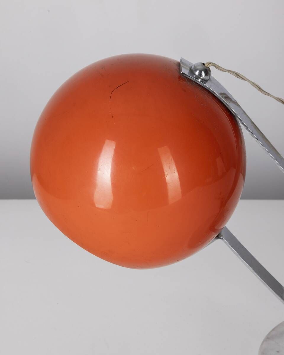 Vintage 60's Table Lamp In Marble And Orange Metal Italian Design photo for sale