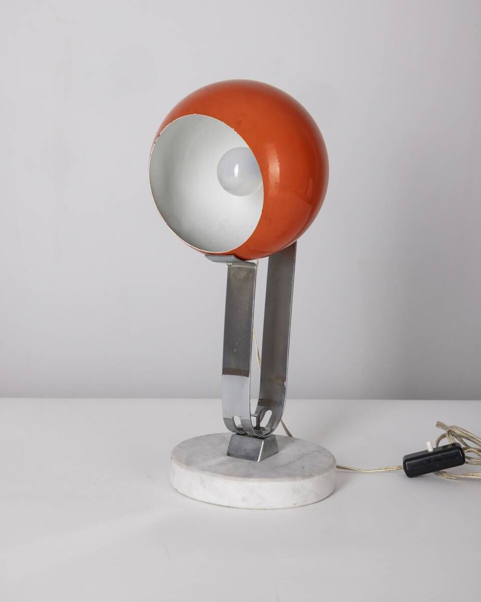 Vintage 60's Table Lamp In Marble And Orange Metal Italian Design photo buy