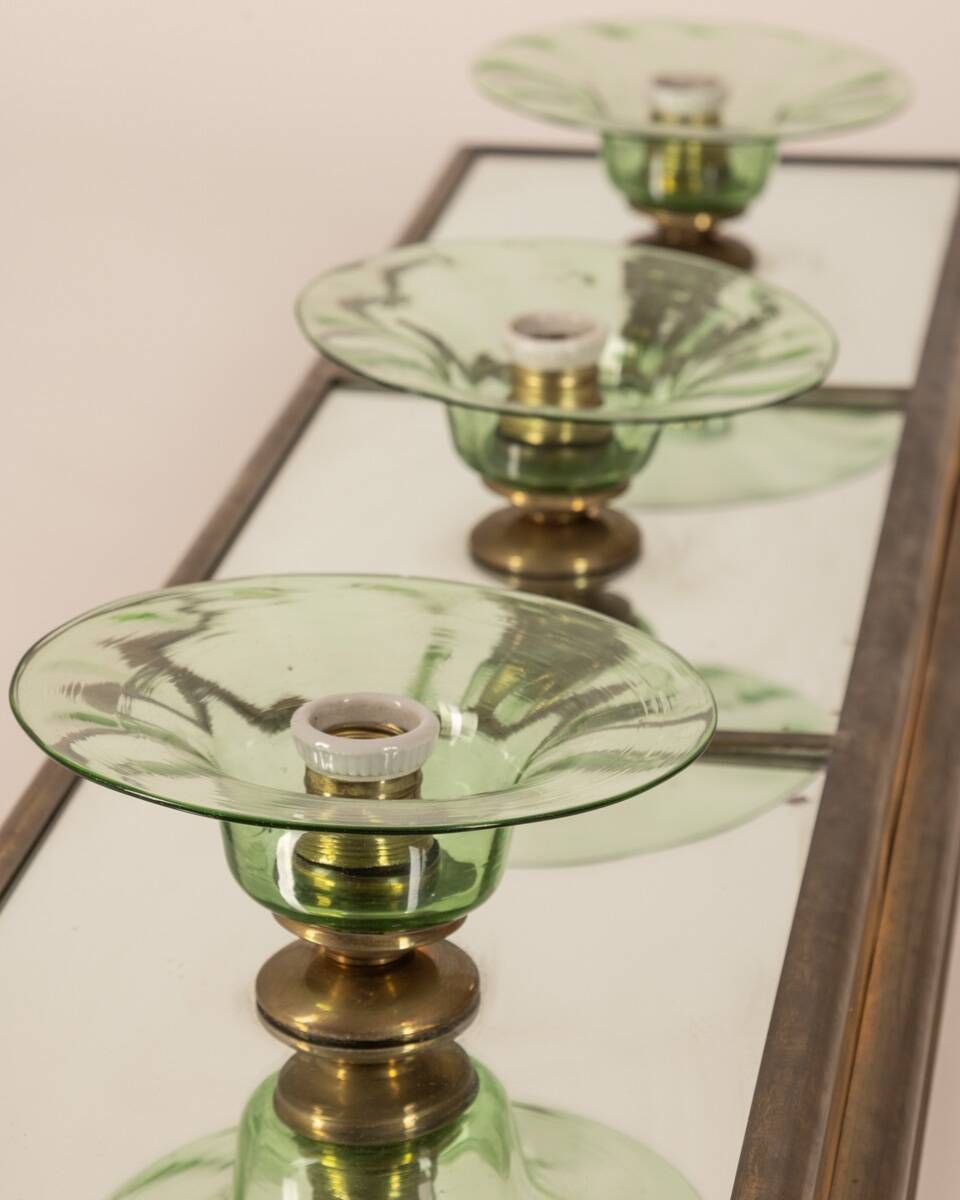 Wall Or Ceiling Light In Brass And Glass, Italian Design From The 1950s photo for sale