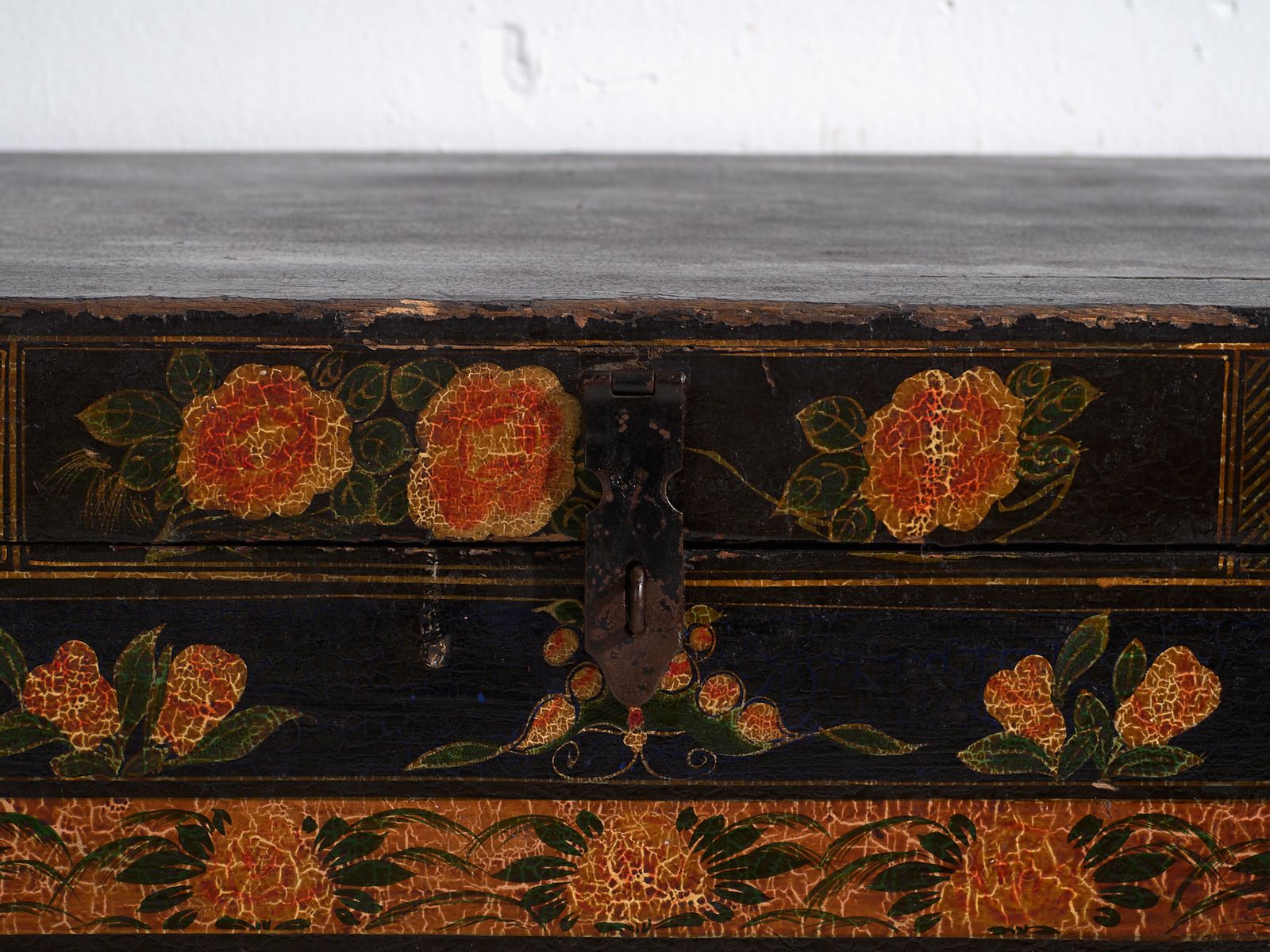Antique Painted Trunk In Pine Wood – China, Circa 1900 photo vintage