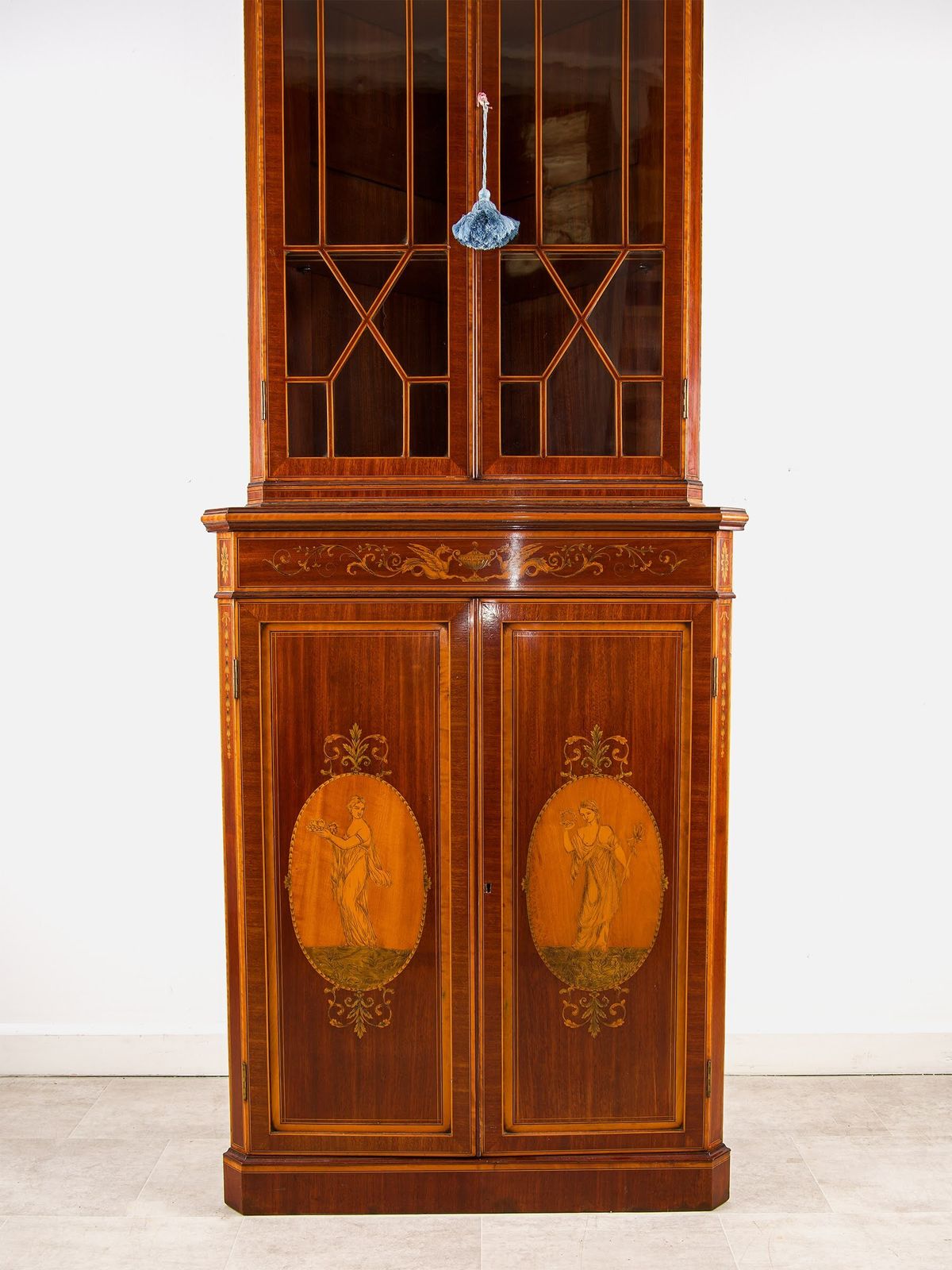 Edwardian Inlaid Mahogany Corner Cabinet With Astragal Glazing photo Furniture