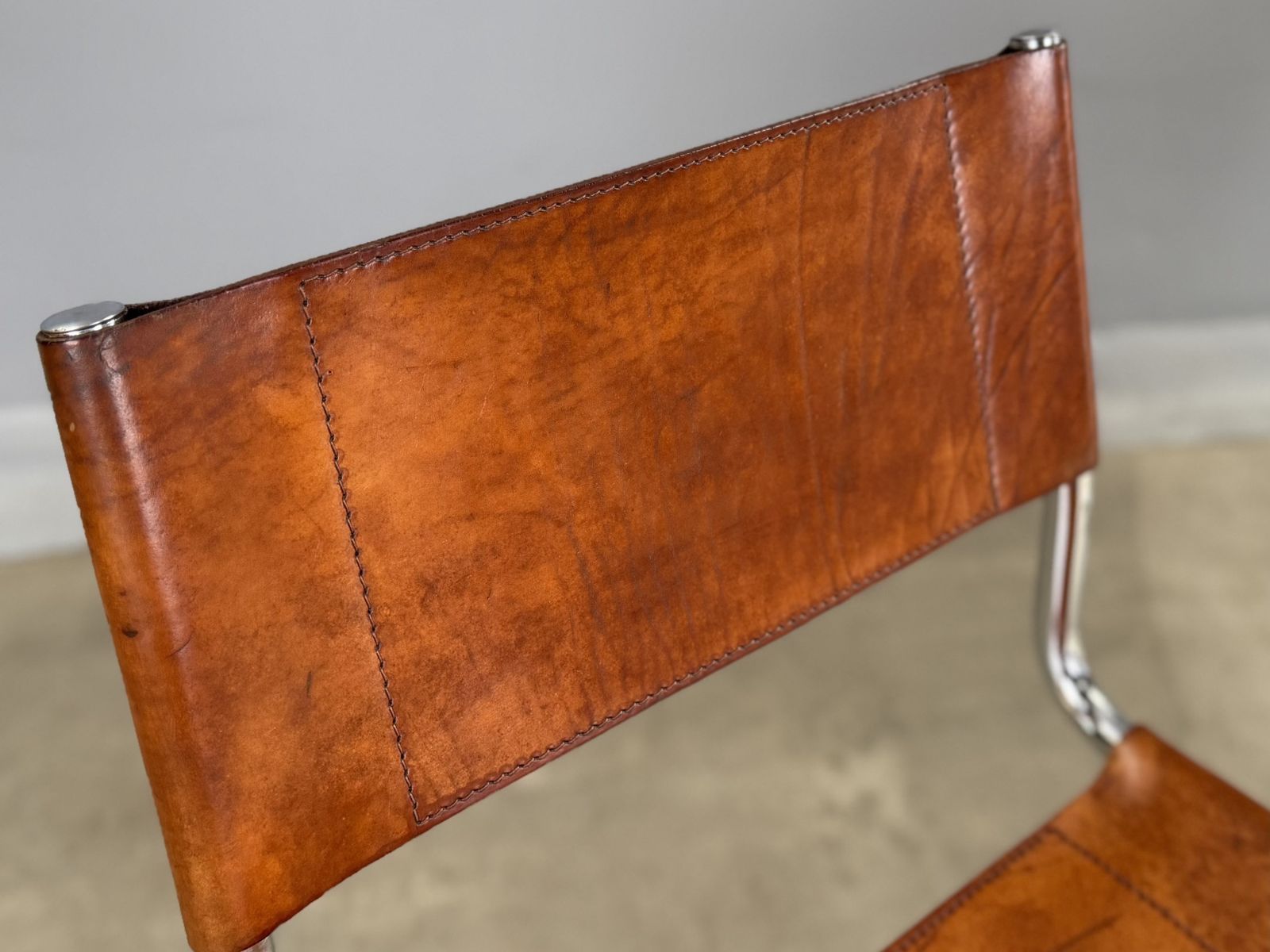 photo vinterior Pair Dining Or Desk Or Side Chair Mart Stam Marcel Breuer S33 Set Of 2 Two Chrome Tan Cognac Brown Leather Cantilever Bauhaus Matteo Grassi