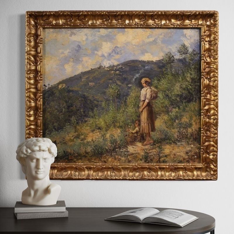 Italian Landscape With Figure Painting Signed And Dated 1914 photo buy