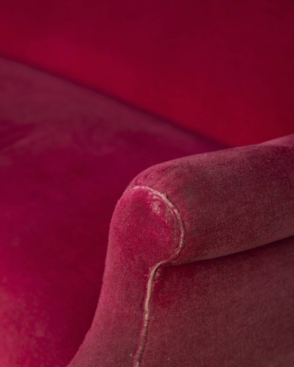 1950s Vintage Red Velvet Sofa, Italian Design photo for sale