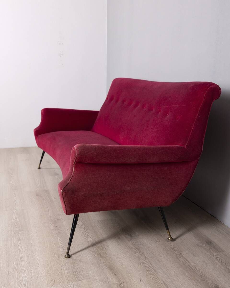 1950s Vintage Red Velvet Sofa, Italian Design photo buy
