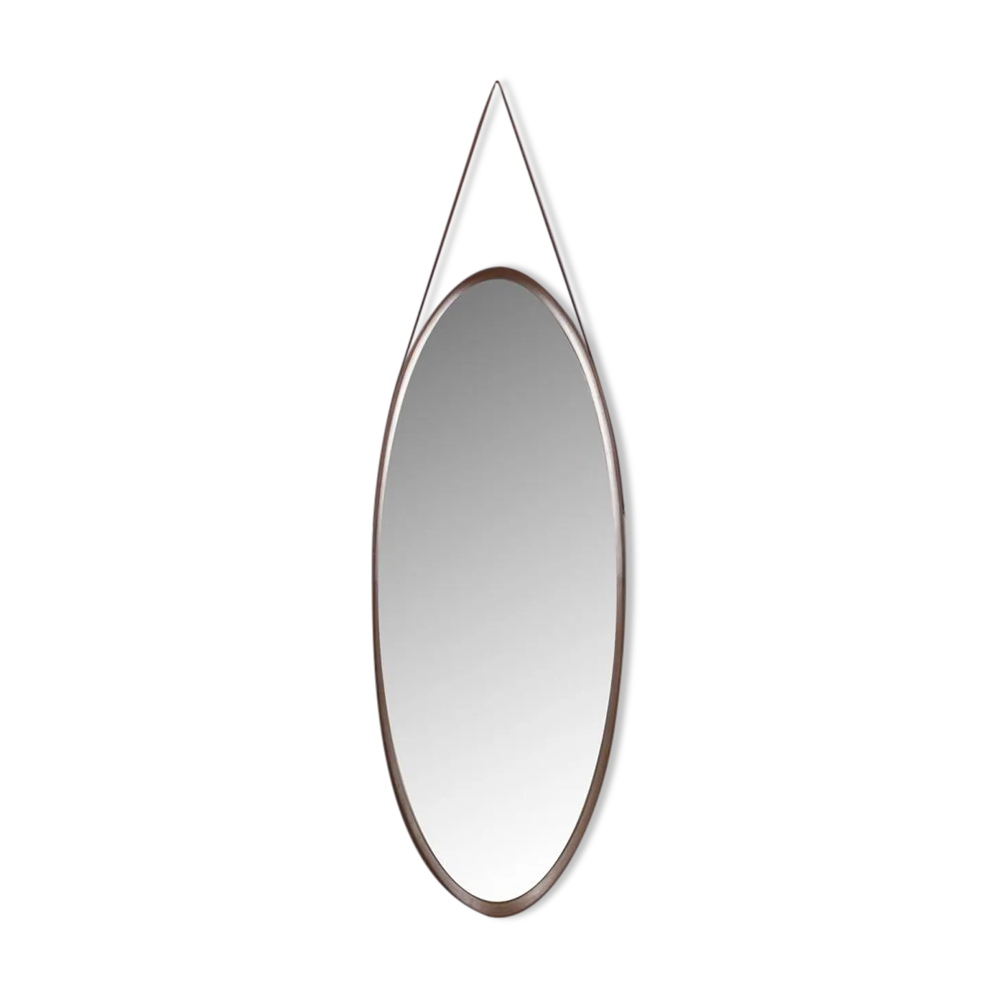 Vintage 1970s Oval Wall Mirror In Wood, Italian Design