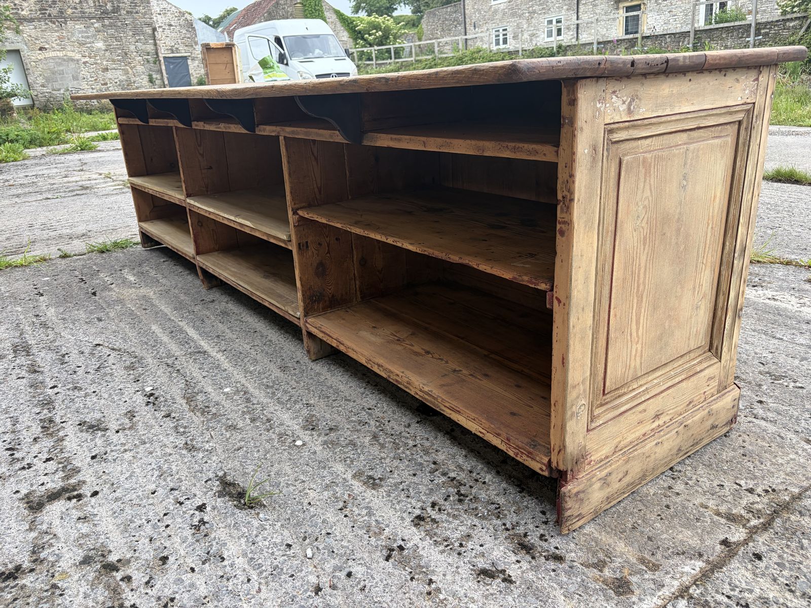 Large 19th Century French Haberdashery Shop Counter Oak And Pine 3 Meters photo vinterior