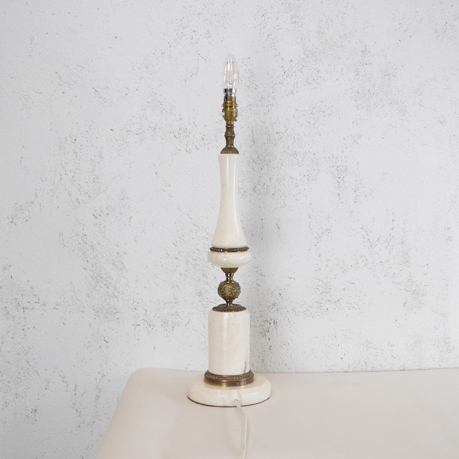 Tall Alabaster Marble Neoclassical Table Lamps Italian Brass Cream #103210 photo 225.0