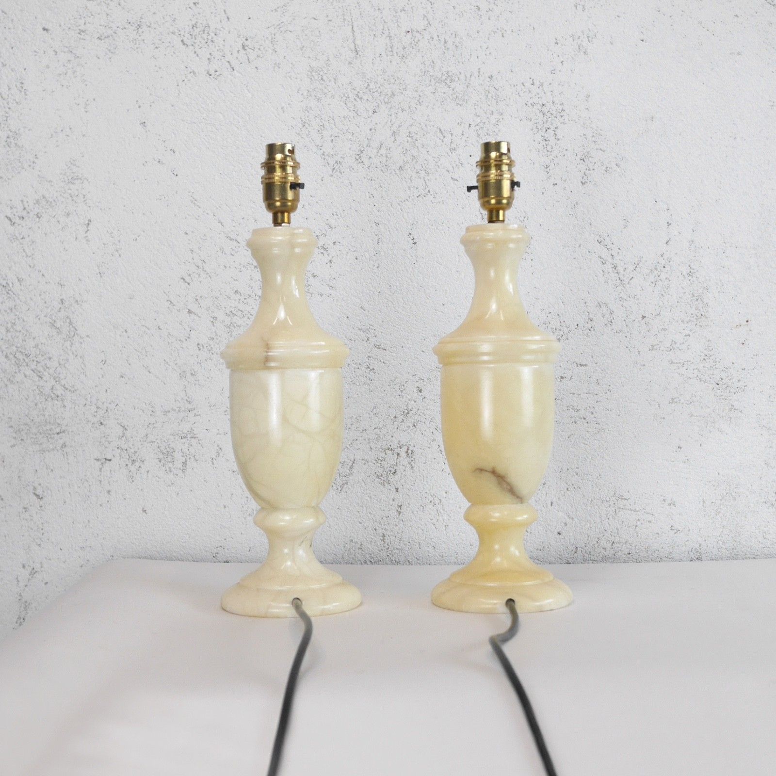 Pair Large Onyx Marble Neoclassical Urn Table Lamps Italian Brass Cream #103211 photo 225.0