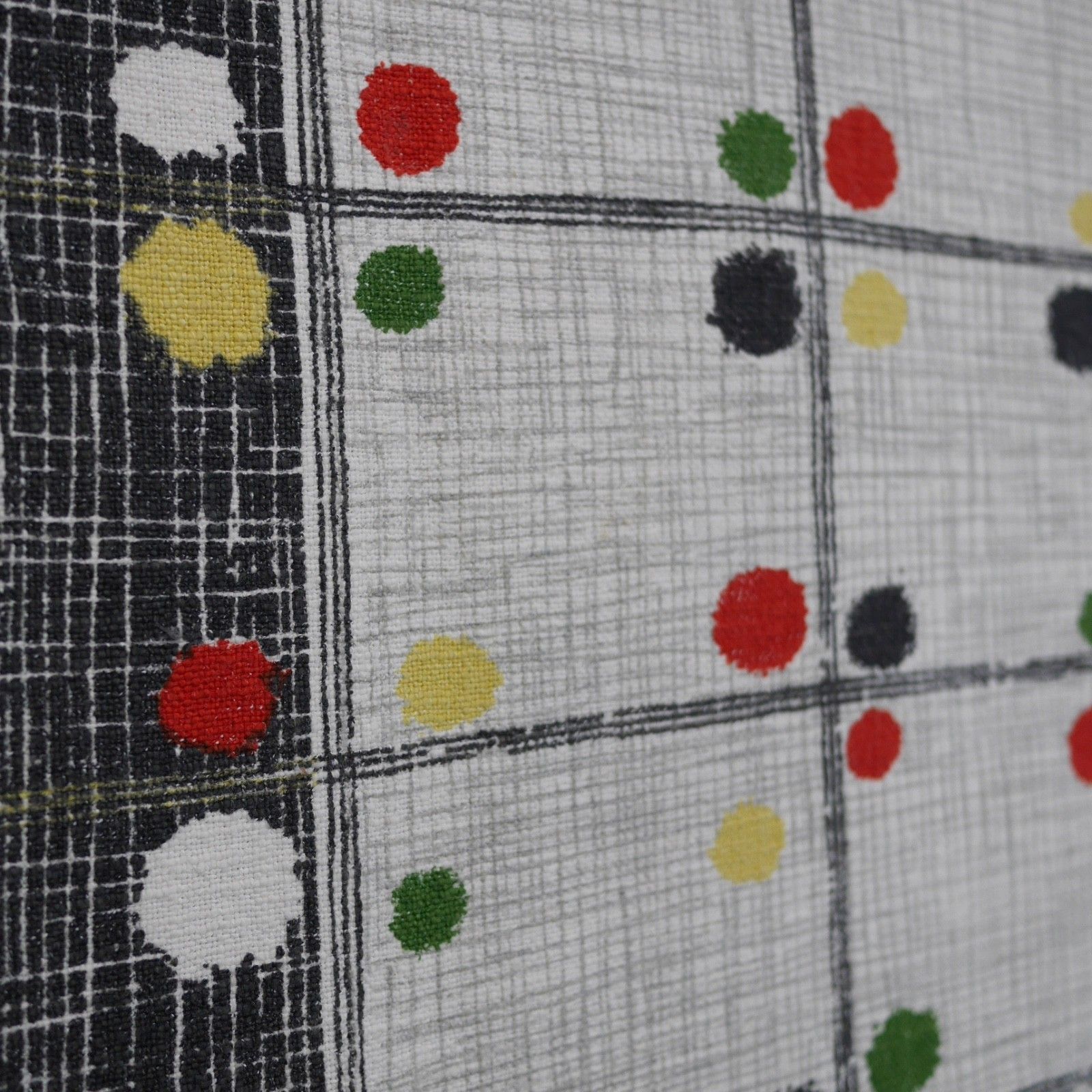 Mid Century Tablecloth Fabric Cotton Geometric Dot Black Green Red #103221 photo buy