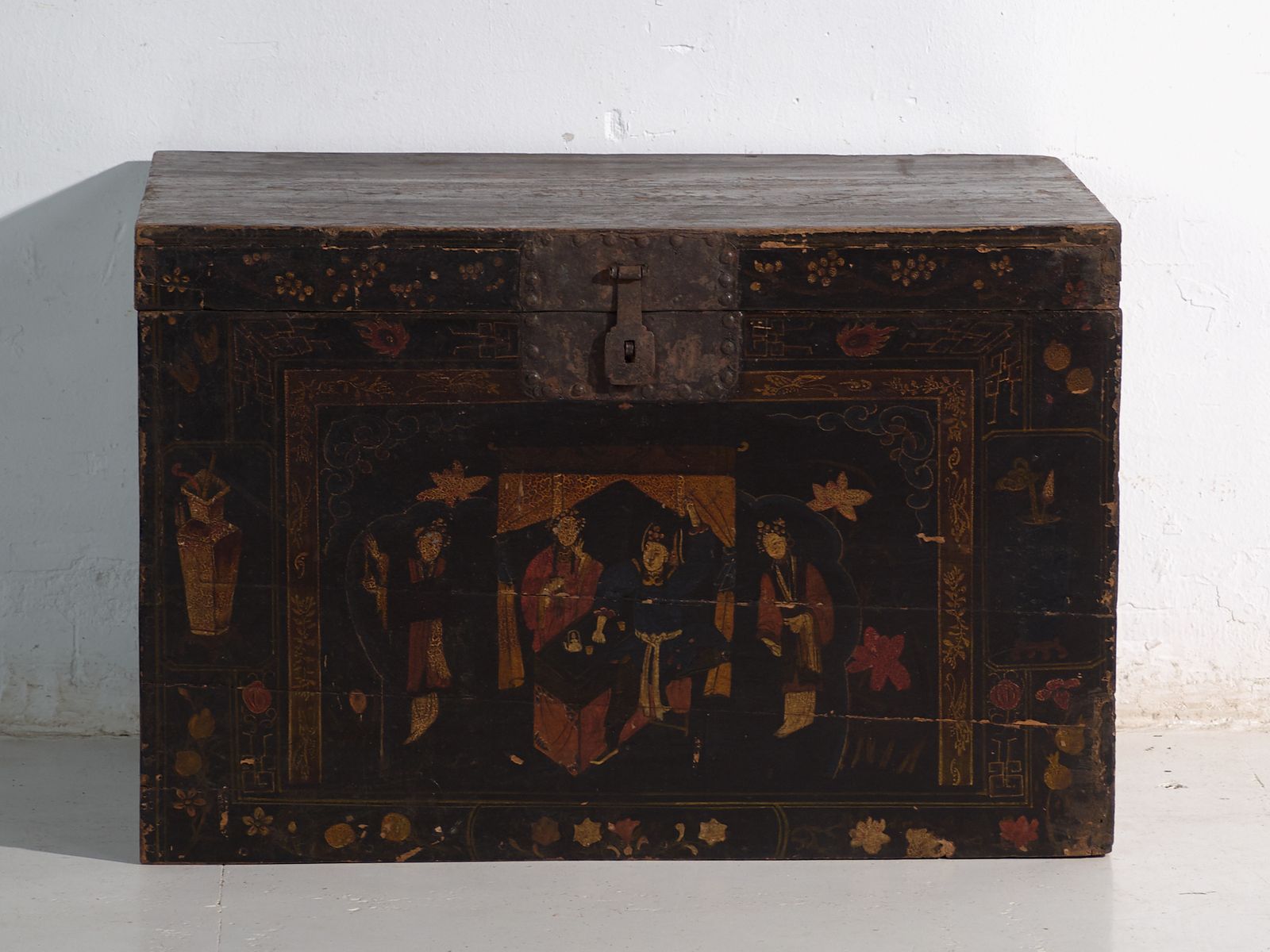 photo for sale Antique Painted Trunk In Pine Wood – China, Circa 1900