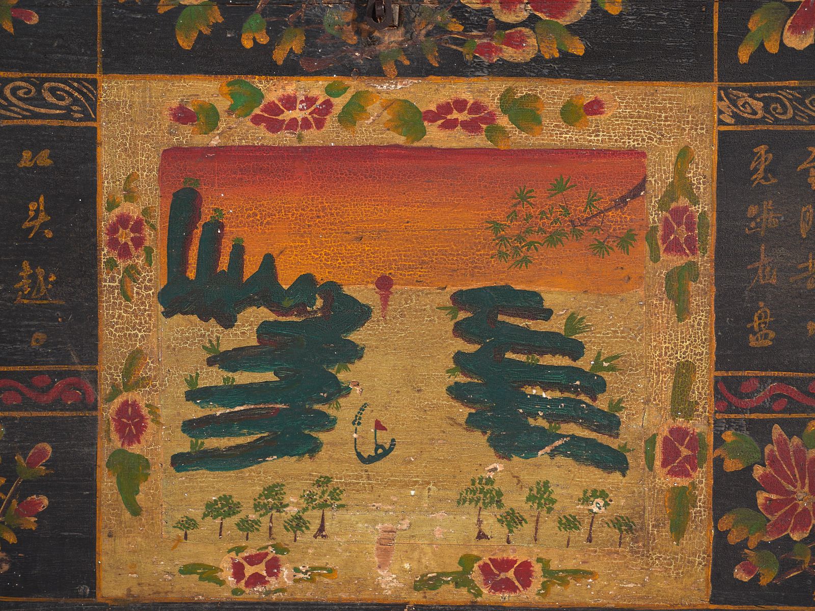 photo furniture Antique Painted Trunk In Pine Wood – China, Circa 1900