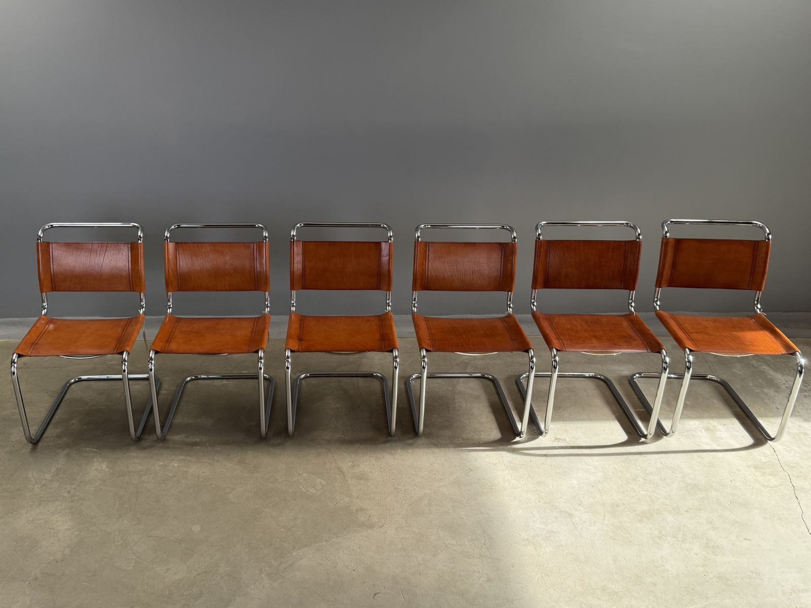 6 Dining Chairs Mart Stam Marcel Breuer S33 Set Of Six Fasem Chrome Tan Brown Cognac Leather Cantilever Bauhaus 6 Mid Century Dining Chairs photo furniture