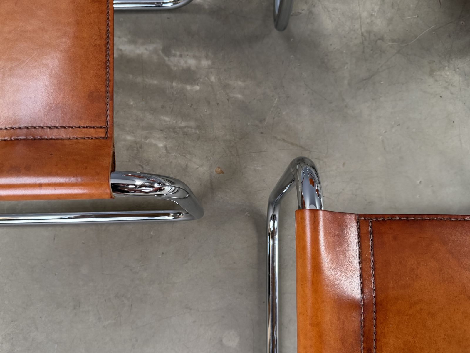 6 Dining Chairs Mart Stam Marcel Breuer S33 Set Of Six Fasem Chrome Tan Brown Cognac Leather Cantilever Bauhaus 6 Mid Century Dining Chairs photo for sale