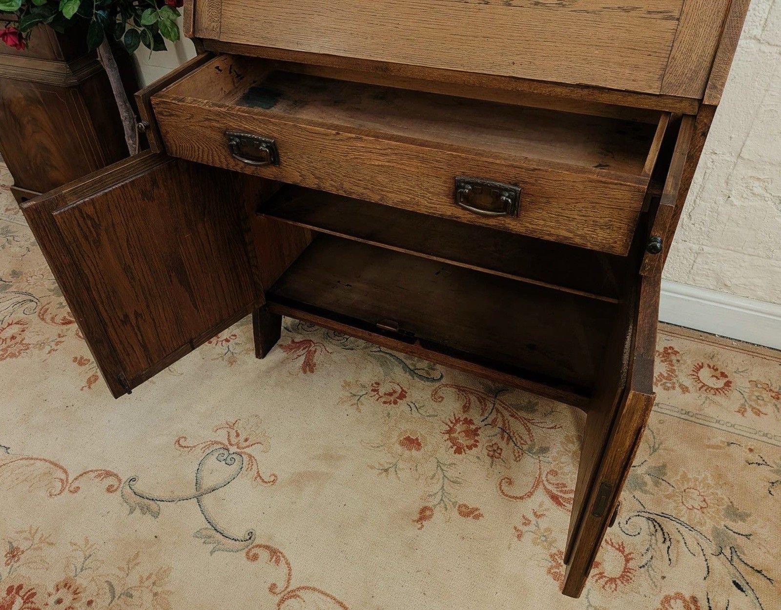 Edwardian Solid Oak Bookcase Bureau photo vintage
