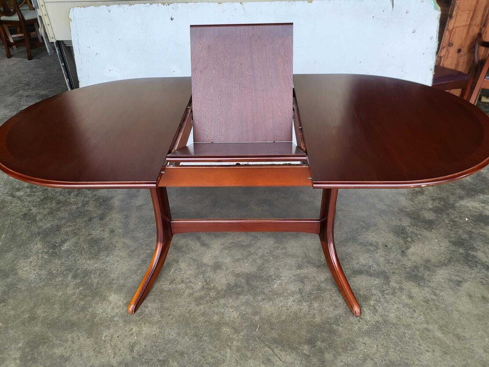 1970's Extending Dark Teak Pedestal Dining Table Seat 6/8 + 4 Chairs photo furniture