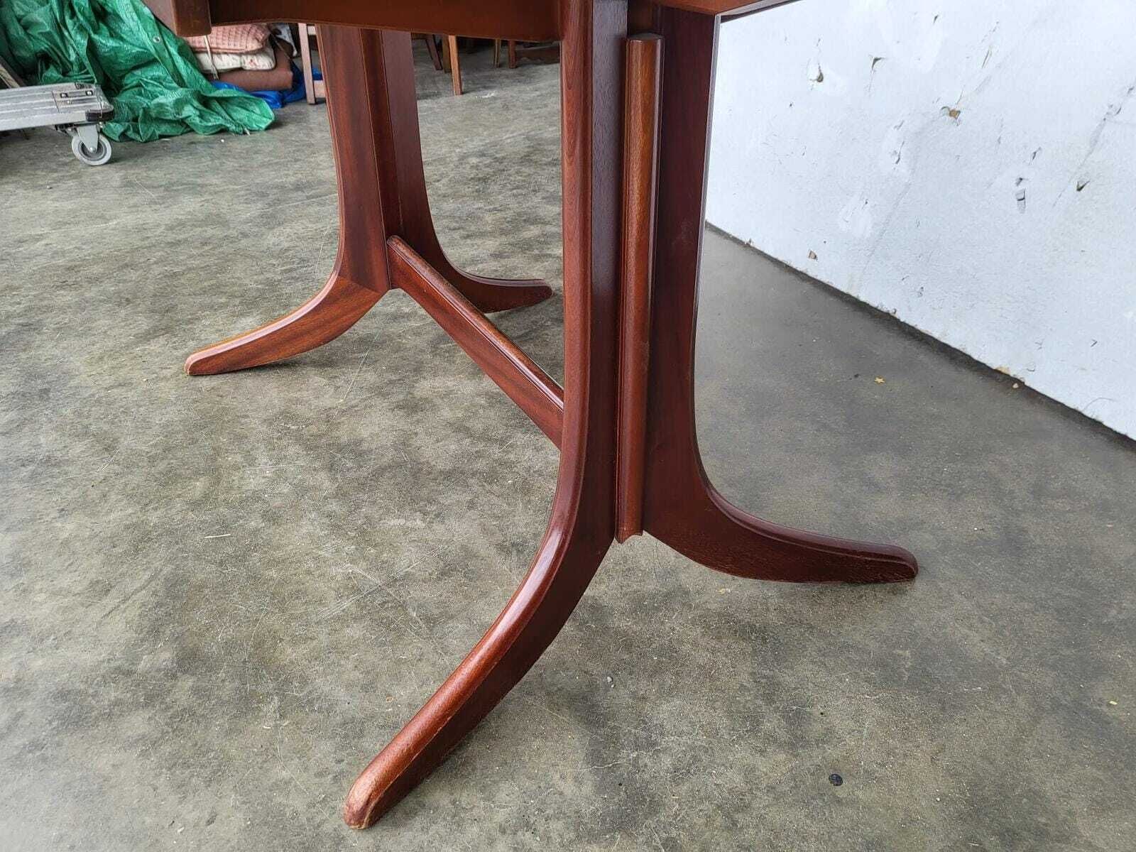 1970's Extending Dark Teak Pedestal Dining Table Seat 6/8 + 4 Chairs photo for sale