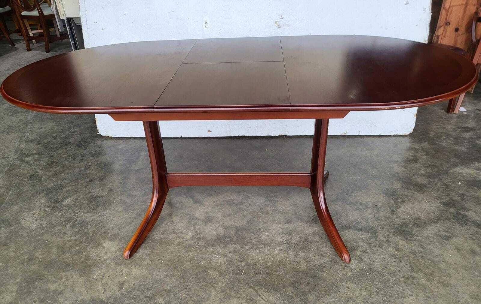 1970's Extending Dark Teak Pedestal Dining Table Seat 6/8 + 4 Chairs photo 295.0
