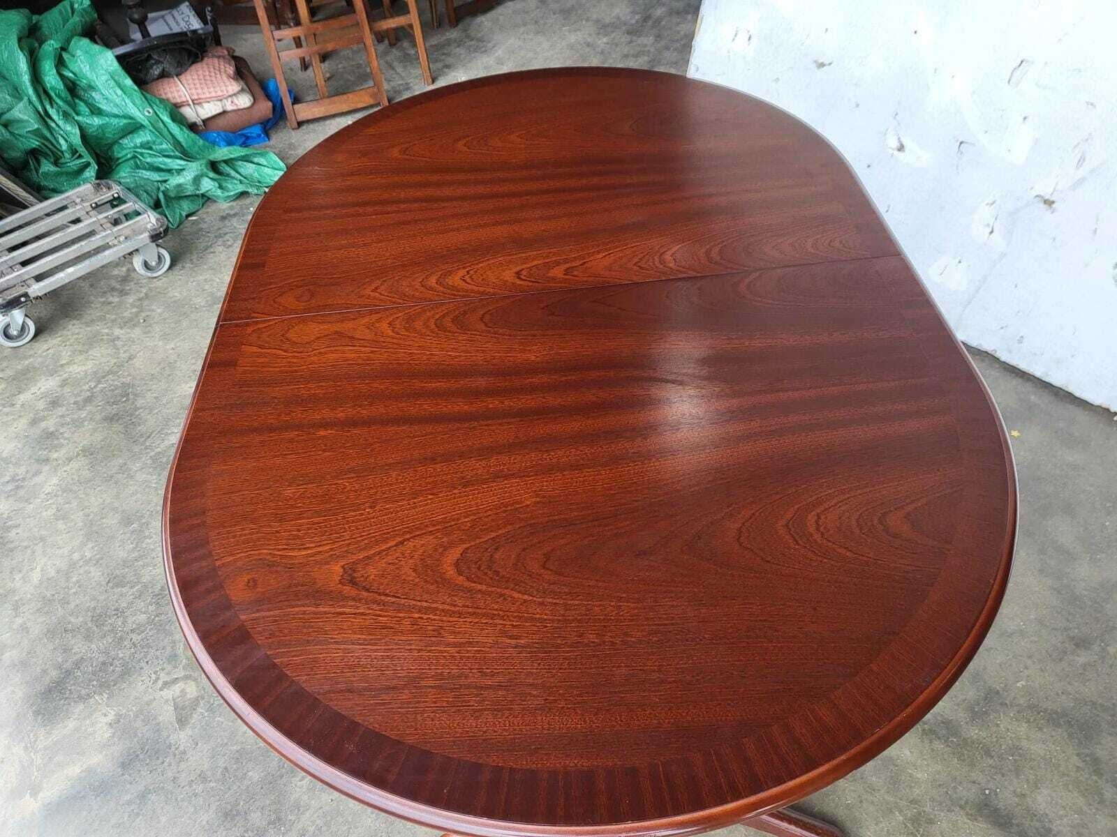 1970's Extending Dark Teak Pedestal Dining Table Seat 6/8 + 4 Chairs photo vinterior