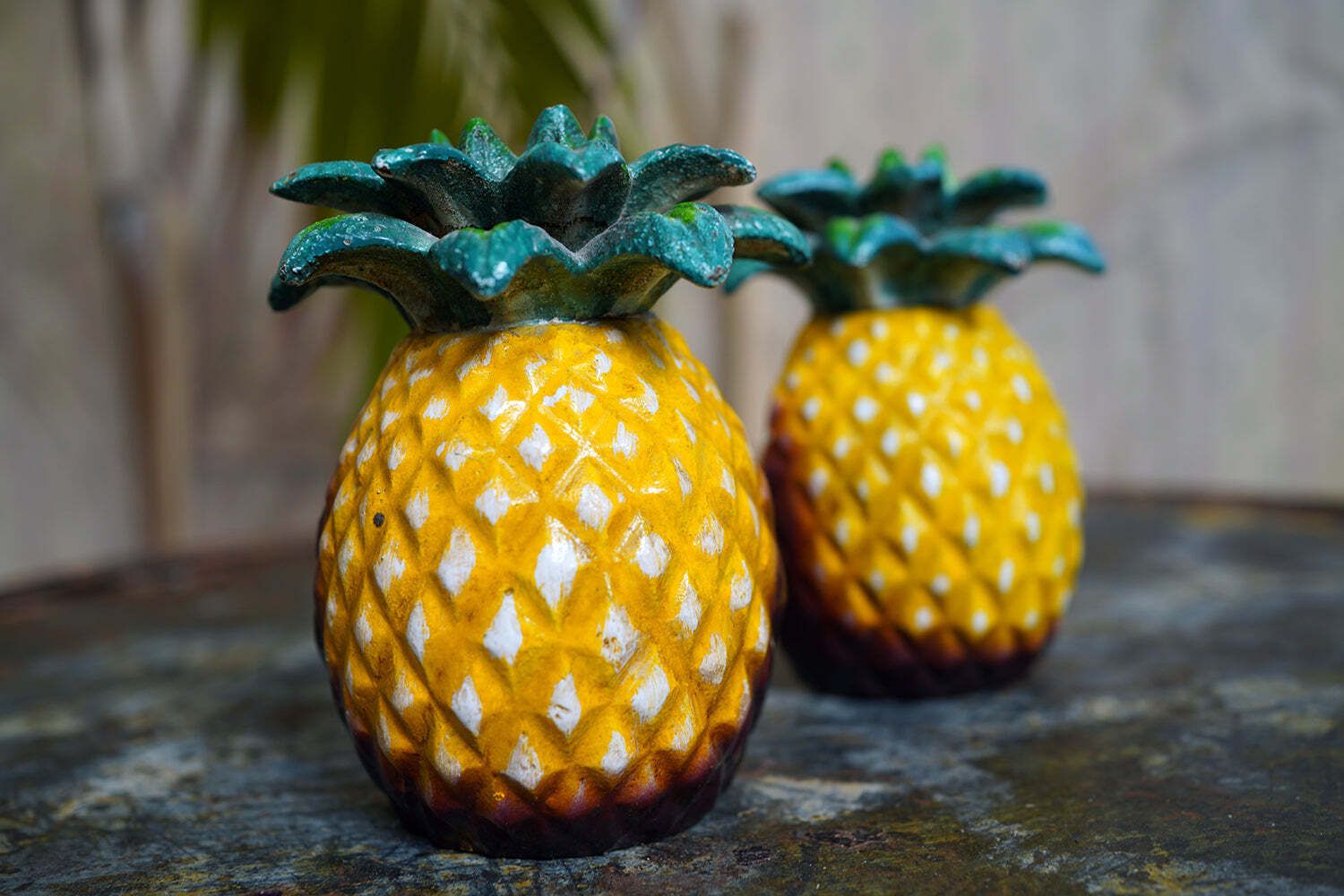 A Pair Of Mid 20thc Novelty Cold Painted Cast Metal Bookends In The Form Of A Pineapple C.1960 70 photo 295.0