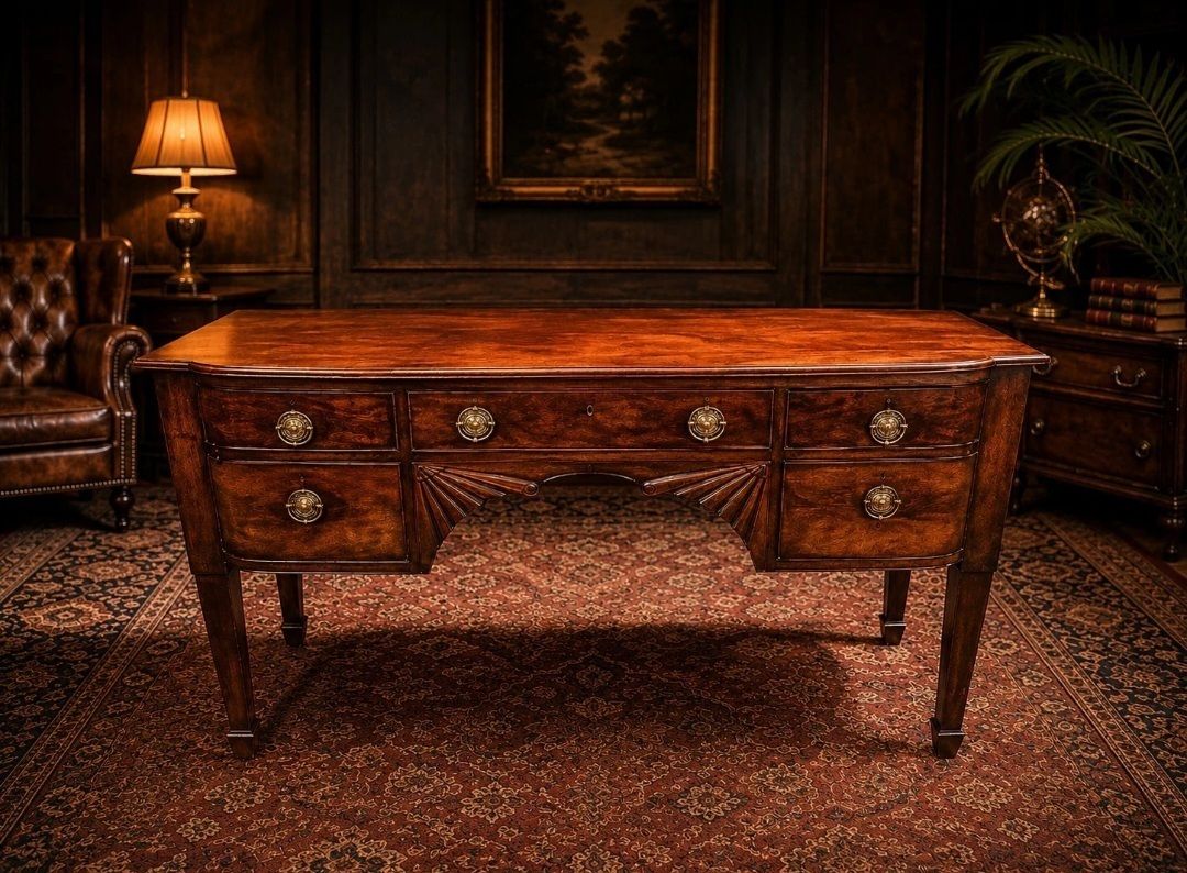 Burr Walnut Writing Desk Georgian Regency Revival C.1930s