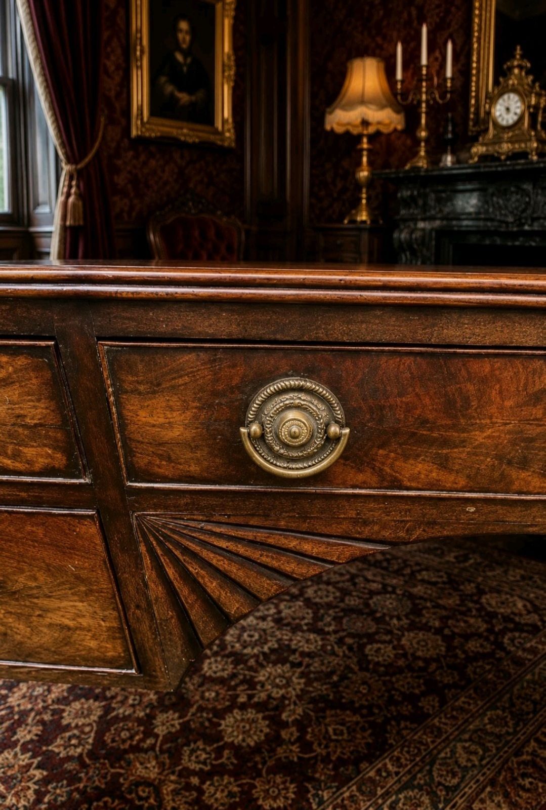 Burr Walnut Writing Desk Georgian Regency Revival C.1930s photo vinterior