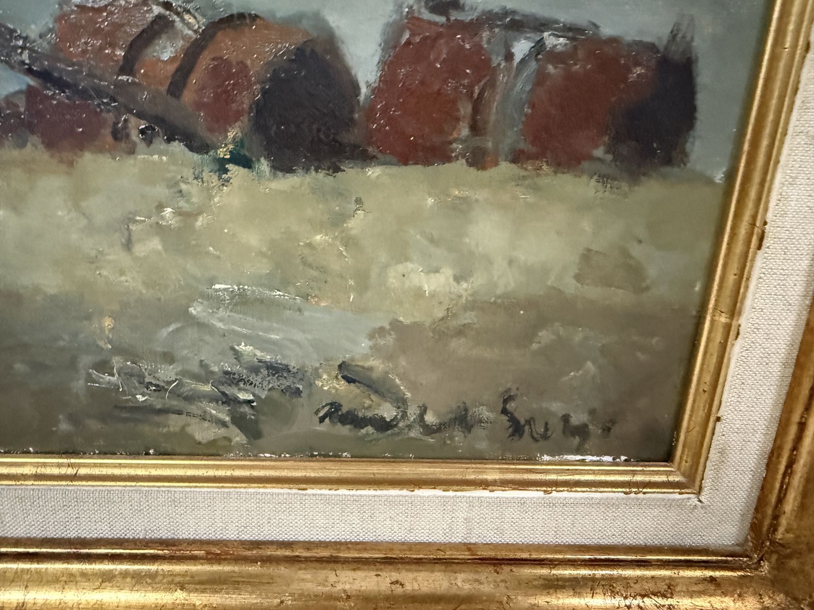 Josep Maria Mallol Suazo – Mediterrane haven met boten en bergen, naoorlogs Catalaans olieverfschilderij, jaren 1960 photo for sale