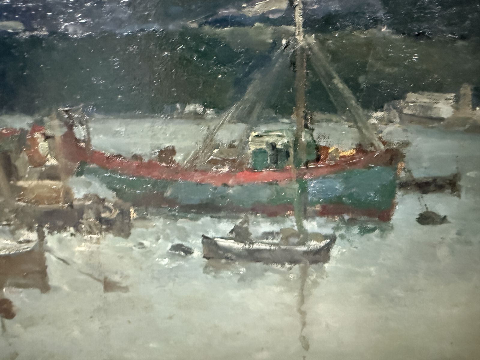 Josep Maria Mallol Suazo – Mediterrane haven met boten en bergen, naoorlogs Catalaans olieverfschilderij, jaren 1960 photo Kunst
