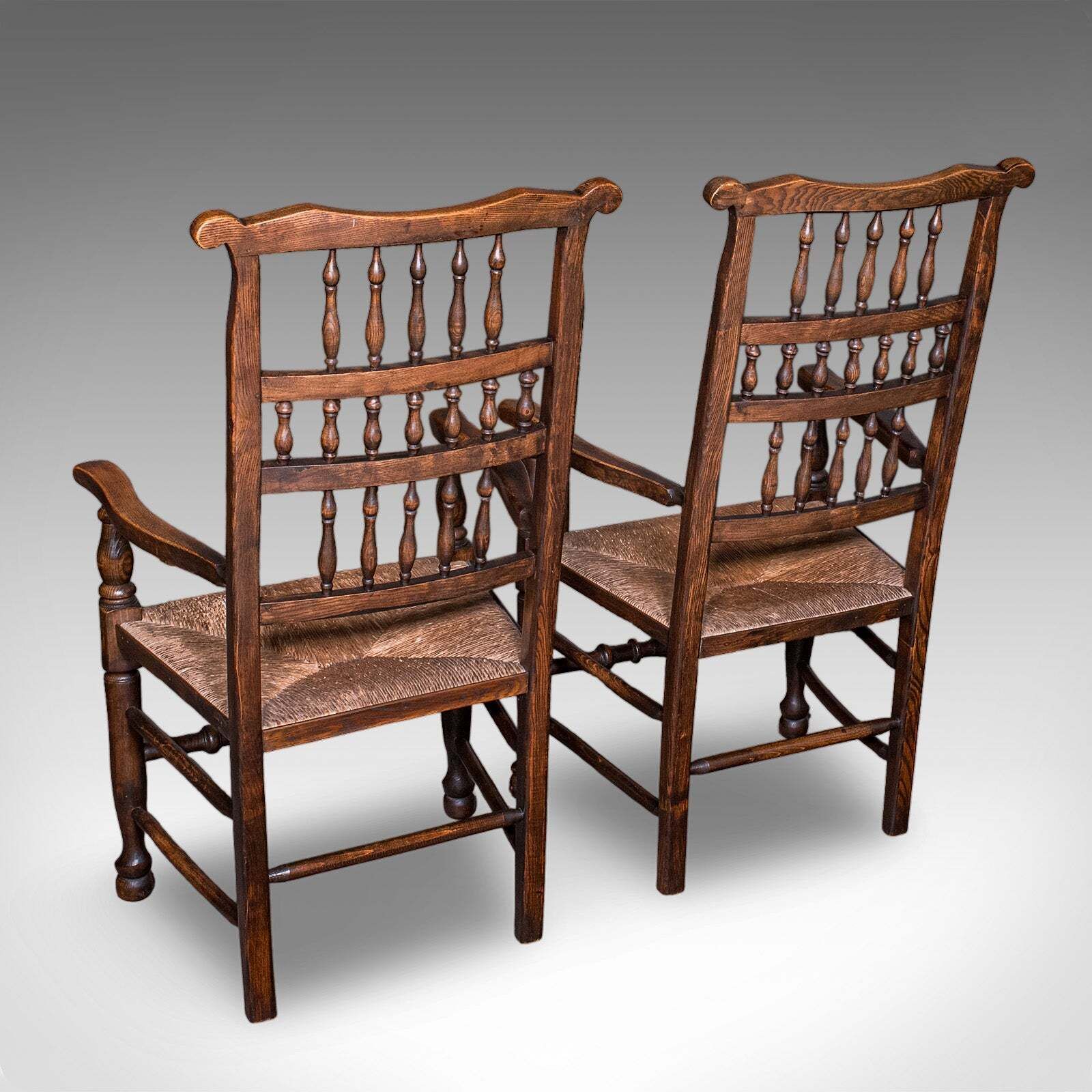 6 Antique Lancashire Dining Chairs, English Beech, Carver, Seat, Edwardian, 1905 photo for sale
