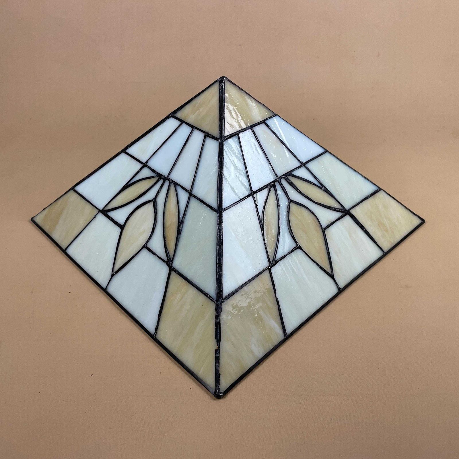 Art Deco Stained Glass Tiffany Style Ceiling Shade White Cream Geometric Chain Hanging Light Shade photo for sale