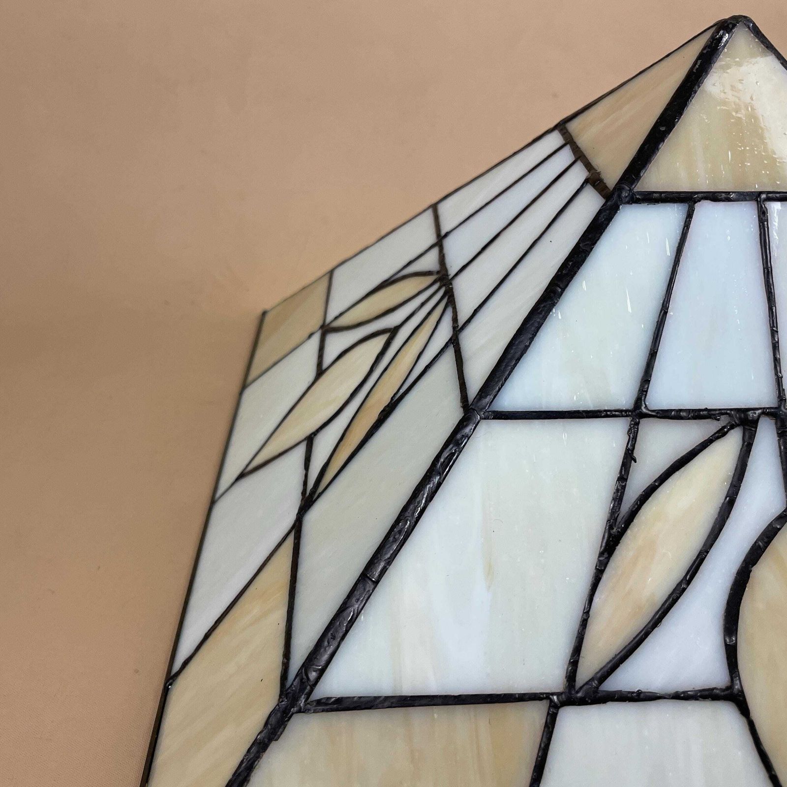 Art Deco Stained Glass Tiffany Style Ceiling Shade White Cream Geometric Chain Hanging Light Shade photo 75.0