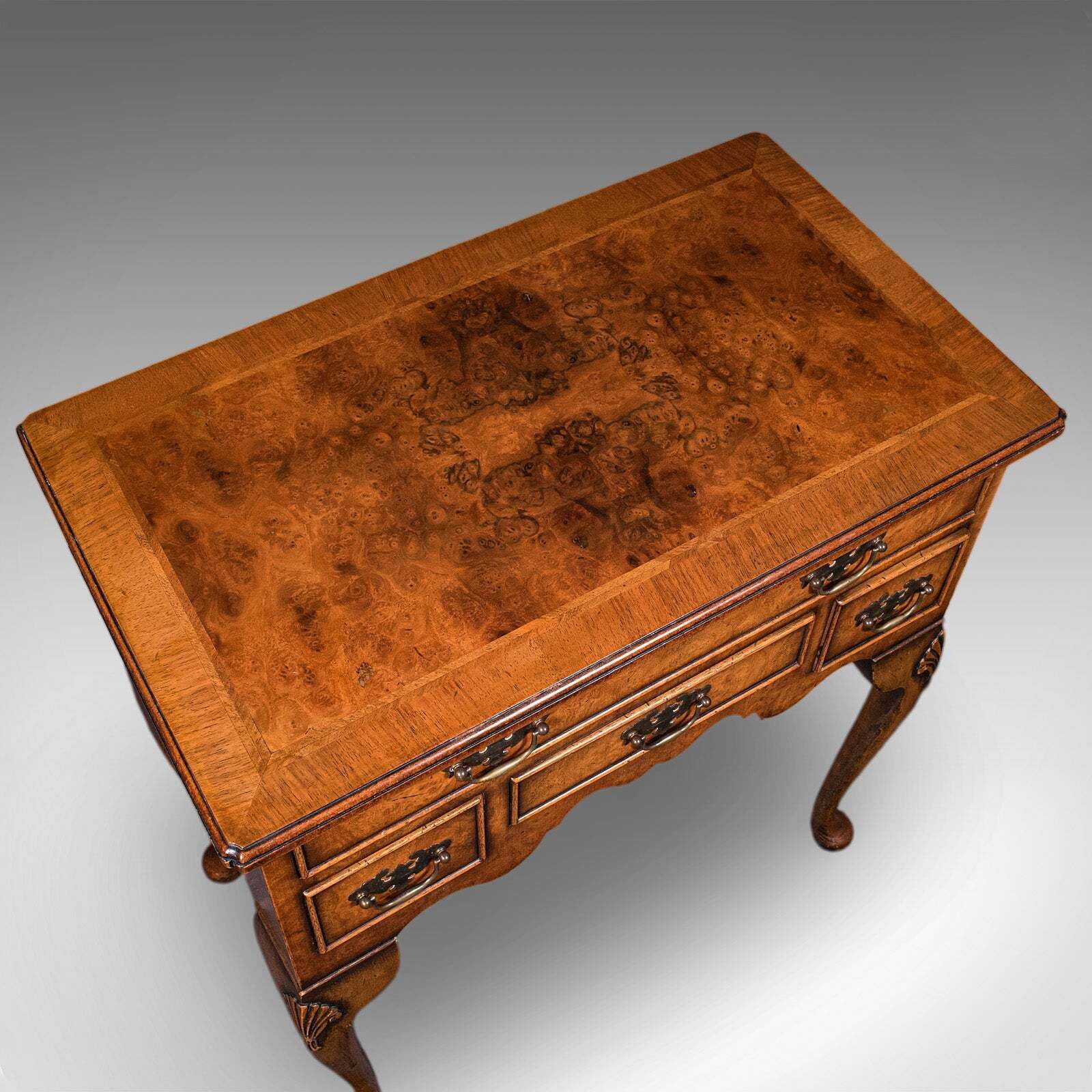 Quality Vintage Georgian Revival Lowboy, English, Burr Walnut, Side, Hall Table photo vintage