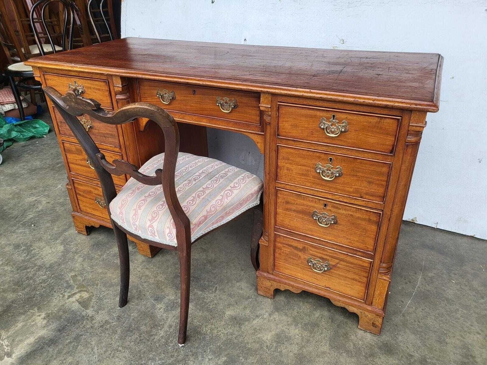 Furniture Antique Victorian Small Knee Hole Desk 7 Drawers photo