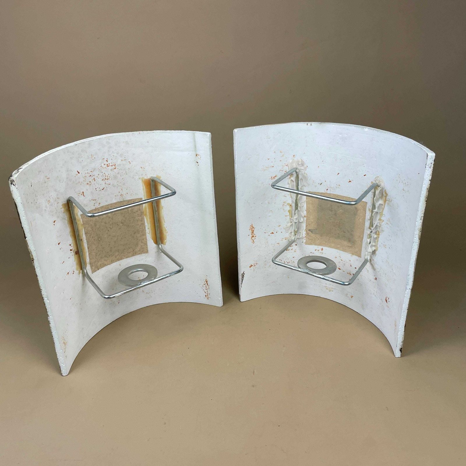 185.0 Handmade Ceramic Wall Light Pair African Brutalist Studio Pottery Sconce White Amber Mustard Geometric Wall Accent Decor photo