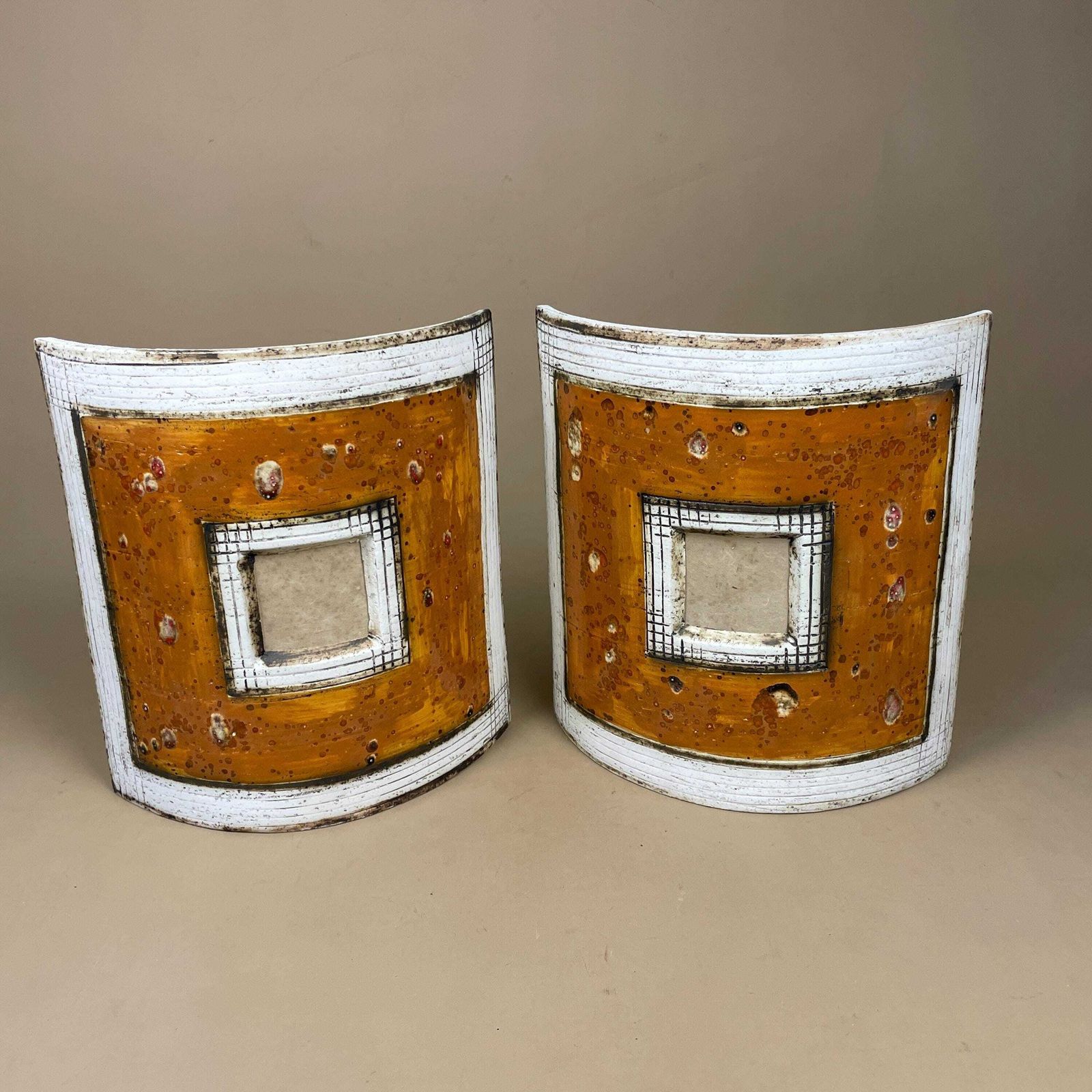 photo buy Handmade Ceramic Wall Light Pair African Brutalist Studio Pottery Sconce White Amber Mustard Geometric Wall Accent Decor