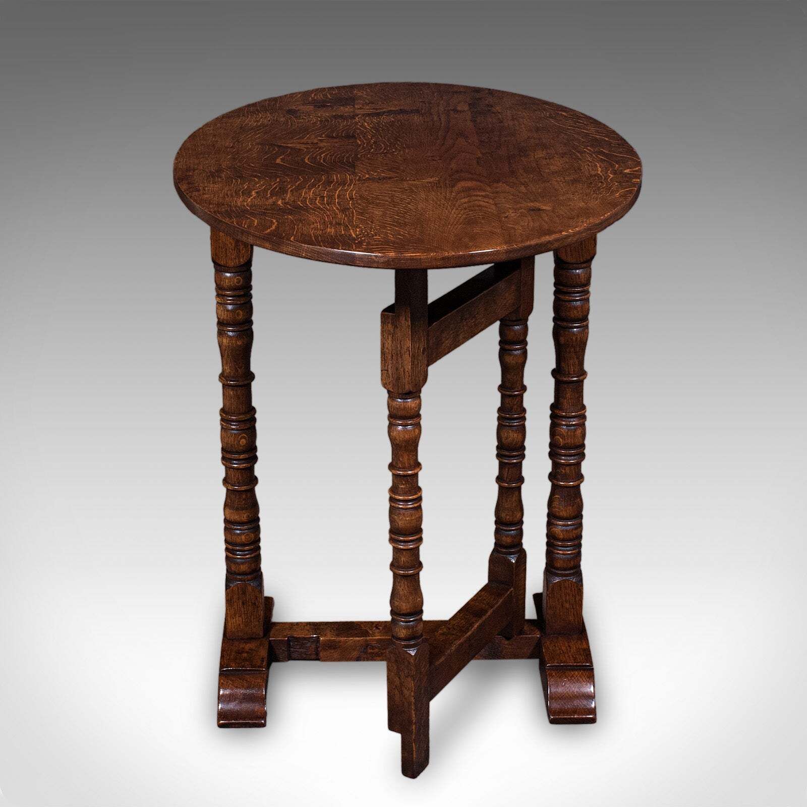 Vintage Folding Oval Occasional Table, English, Gate Leg, Side, Jacobean Revival photo for sale