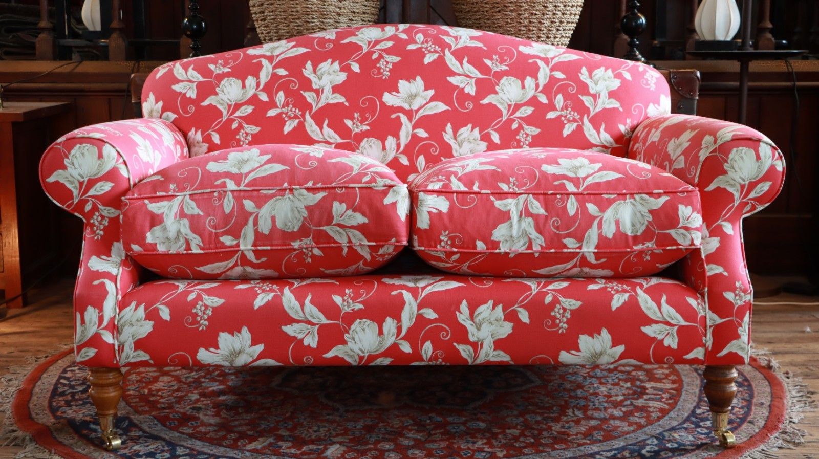 Beaumont And Fletcher George Smith Style Small 2 Seater Sofa Crimson Floral 🚚 photo vinterior
