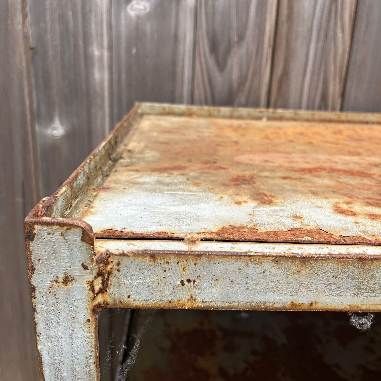 Furniture Industrial Salvage Metal Wheeled 5 Shelf Stacking Unit On Castors Great Patina photo