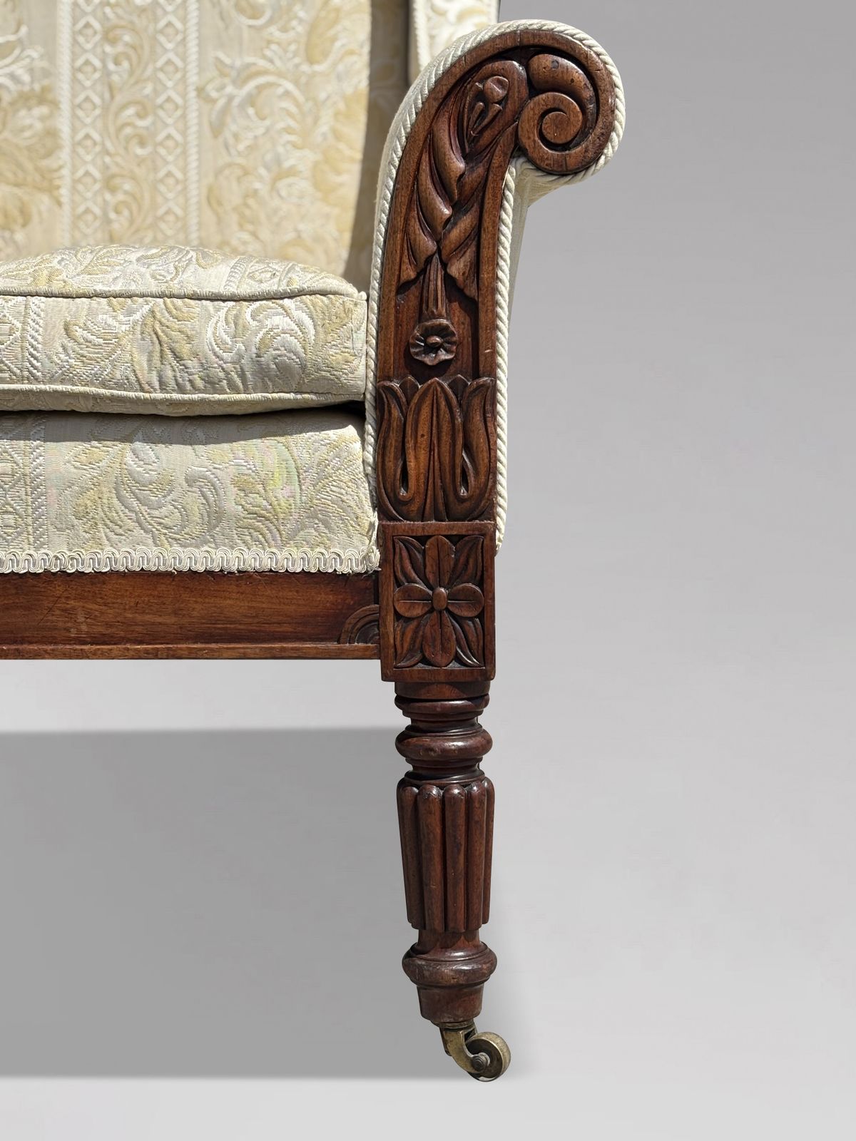 19th Century William IV Period Mahogany Upholstered High Back Wing Armchair photo vinterior
