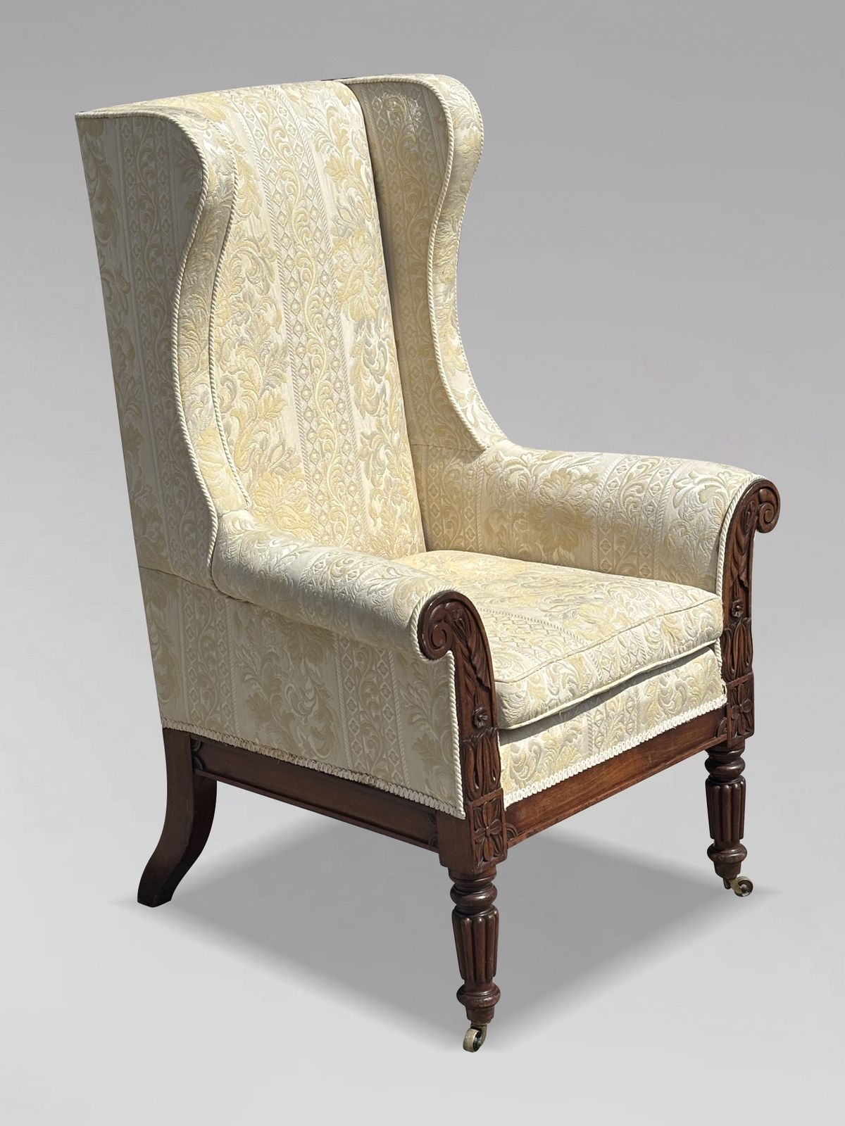 19th Century William IV Period Mahogany Upholstered High Back Wing Armchair photo vintage