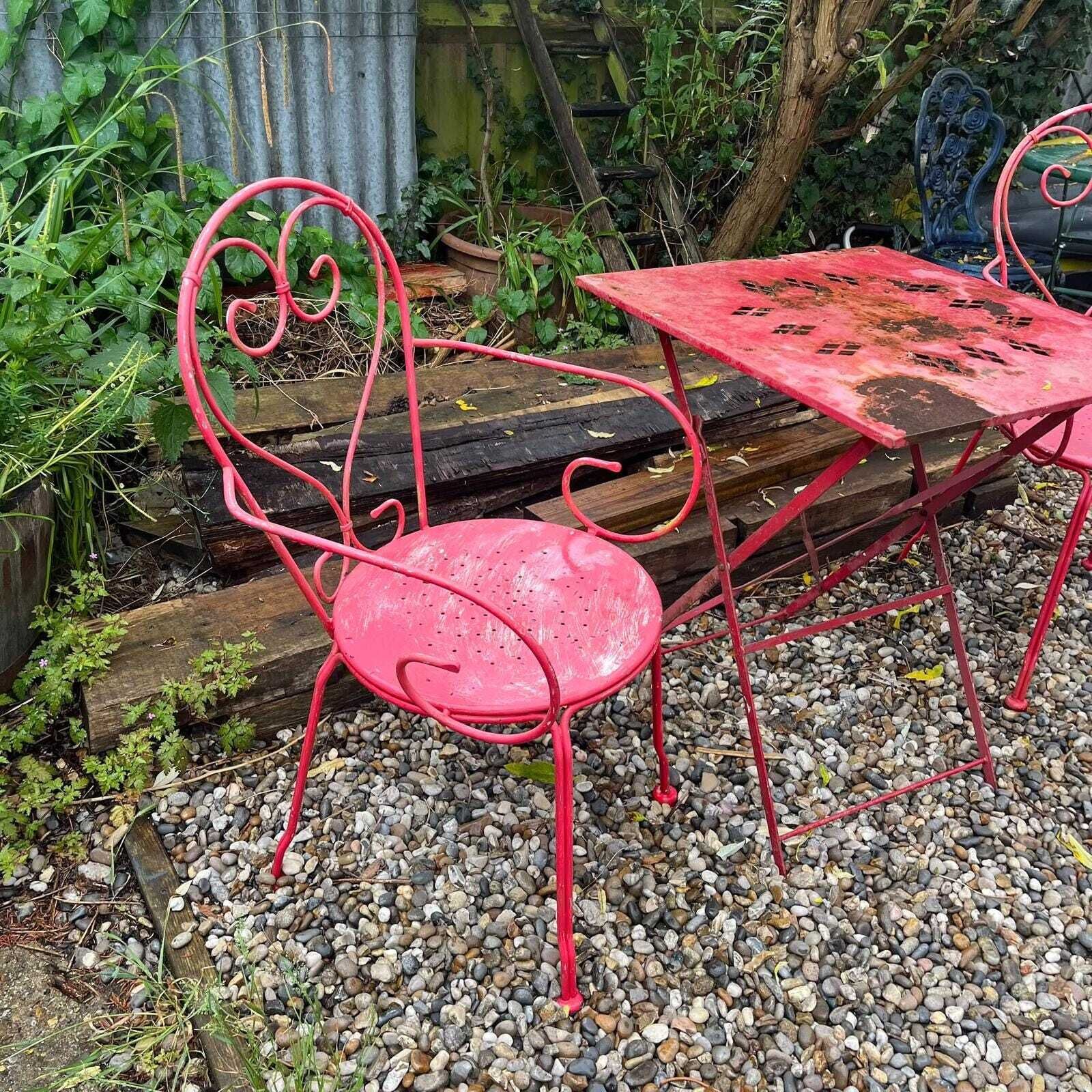 Retro Metal Bistro Table And 2 Chairs Garden Patio Conservatory Great Patina photo furniture